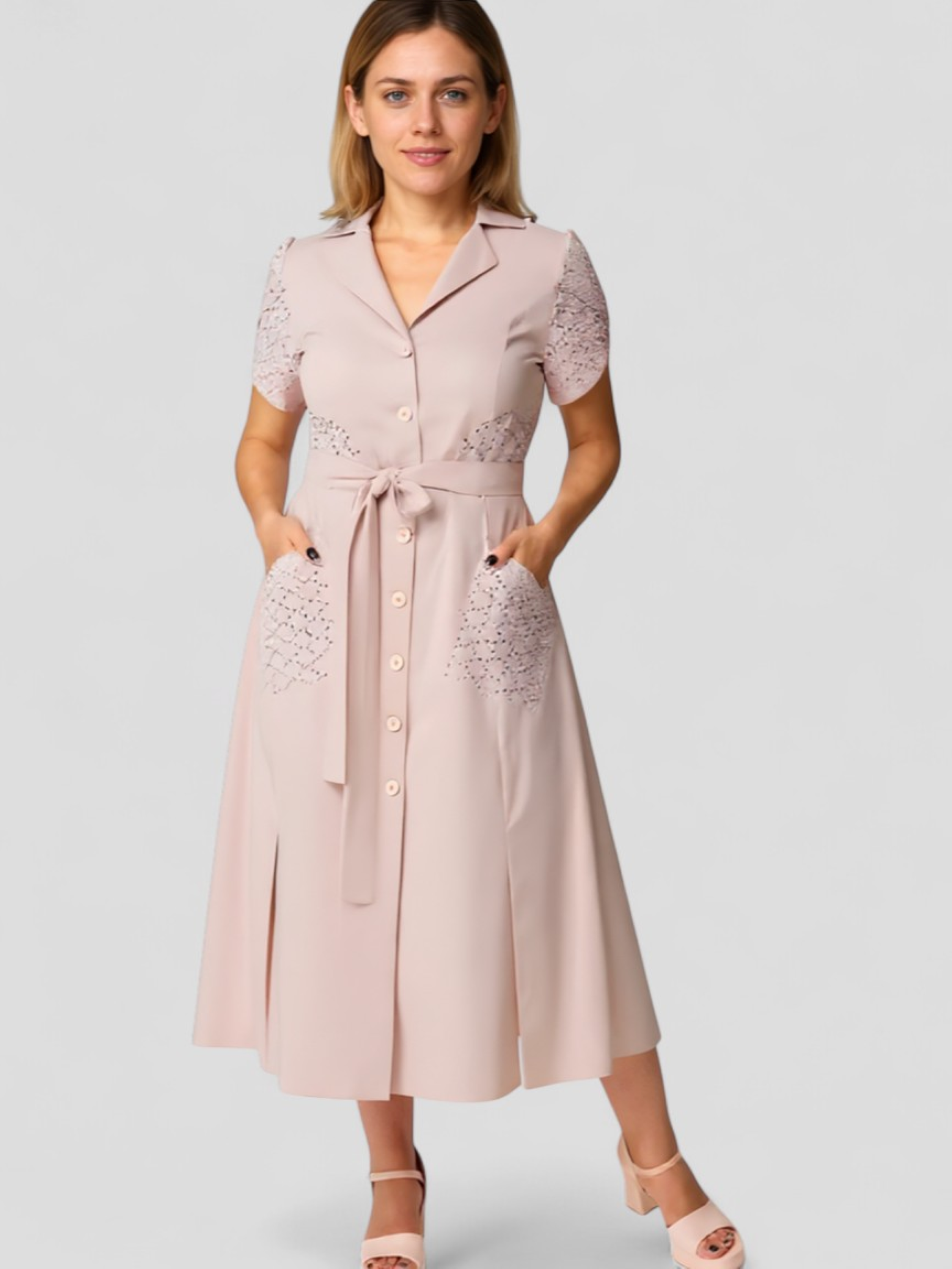 Marsha | Vestito Donna Casual con Decolteo a V - - abbigliamento donna abito estivo colore rosa e blu decolteo a V moda versatile stile elegante taglie disponibili tessuto leggero vestito casual vita regolabile - Concept Palermo