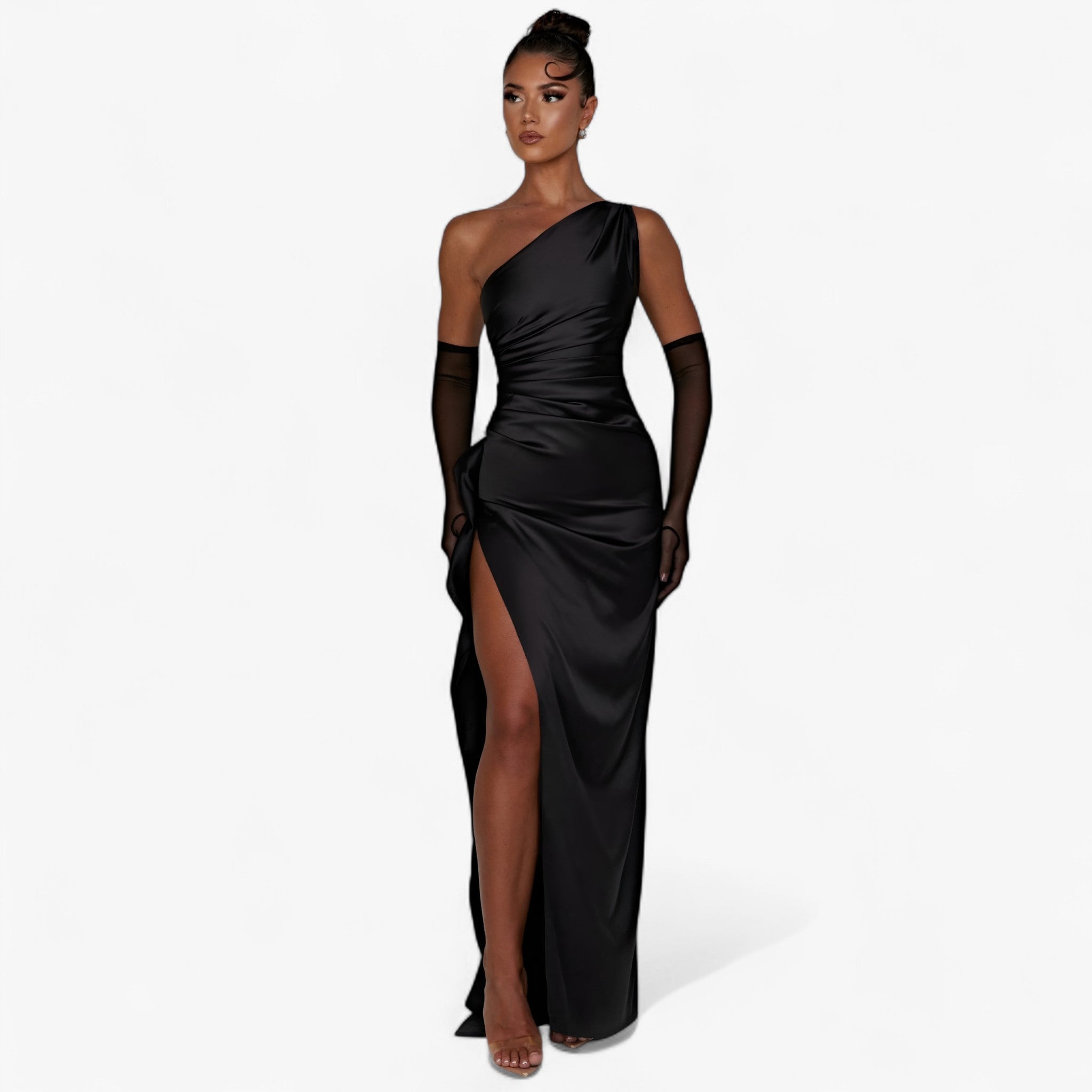 Isolde – Abito da Sera Elegante in Satin, Asimmetrico con Spacco Alto - Nero - DRESS Dresses female dress - Concept Palermo