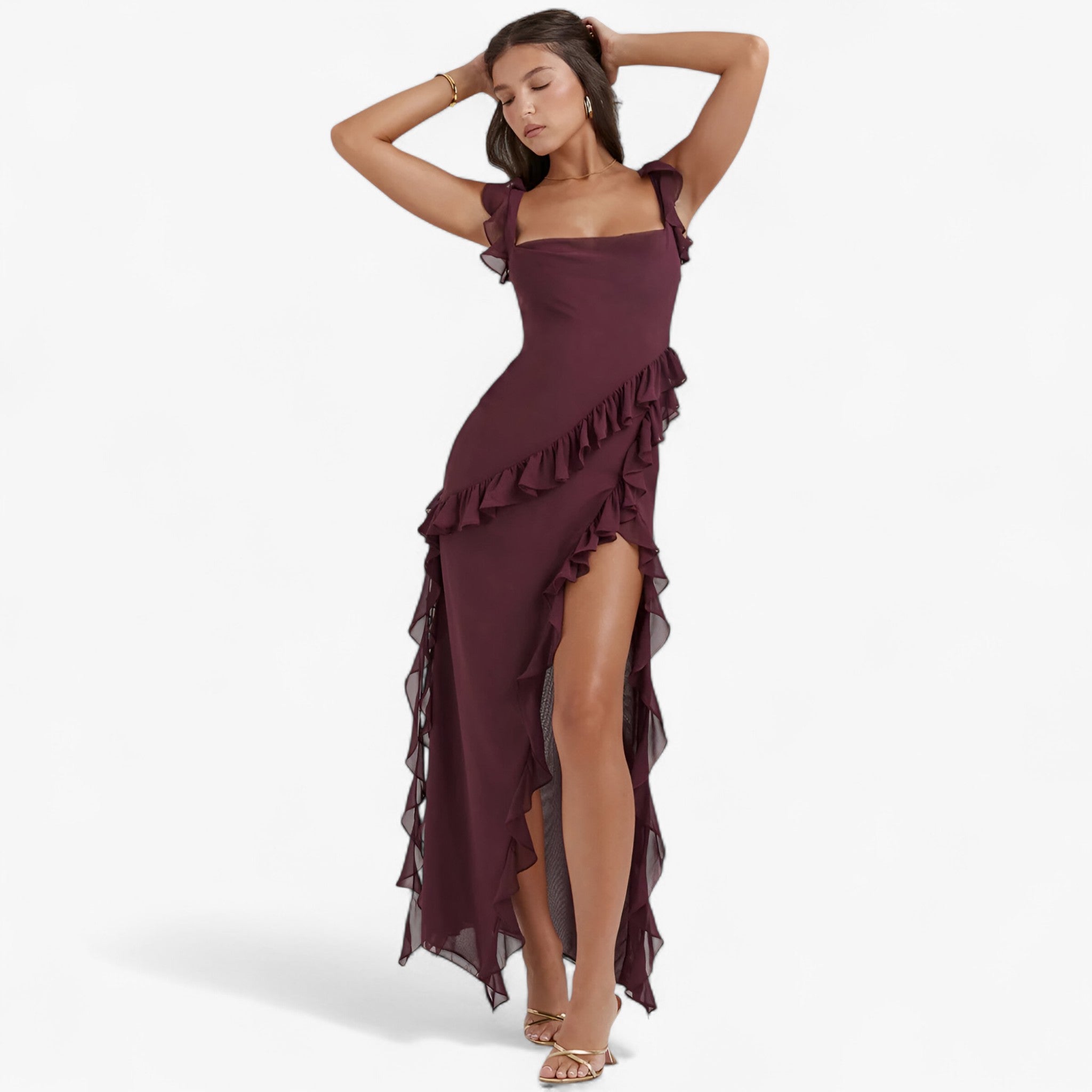 Elvira | Abito lungo – Look estivo audace ed elegante - Borgogna - - Concept Palermo