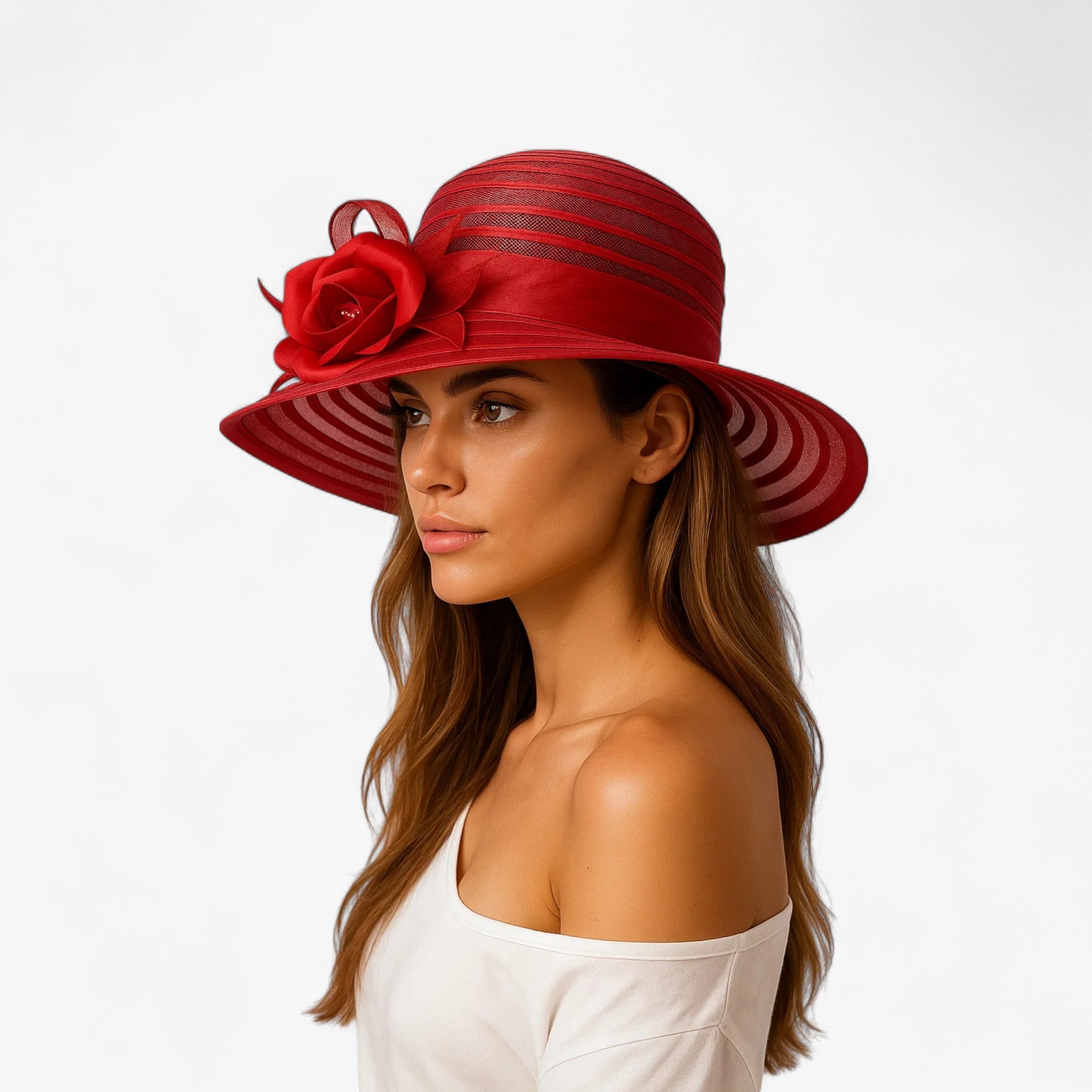 ELEGANCE | Cappello da sole in organza da donna - Elegante protezione solare - - hat Spring and Summer summer Sun Hats white WOMEN womens fashion - Concept Palermo