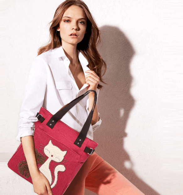 Borsa in tela Cat ricamata - Rosso - Bags - Concept Palermo
