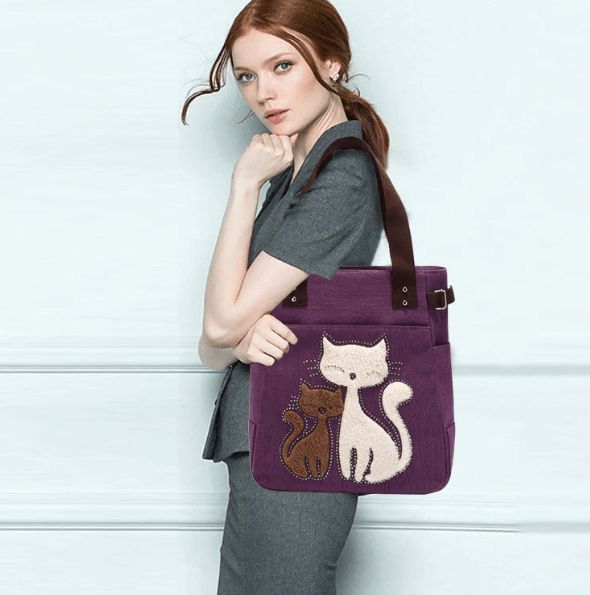 Borsa in tela Cat ricamata - Viola - Bags - Concept Palermo