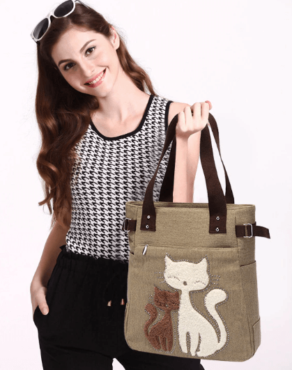 Borsa in tela Cat ricamata - - Bags - Concept Palermo