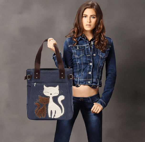 Borsa in tela Cat ricamata - Blu - Bags - Concept Palermo