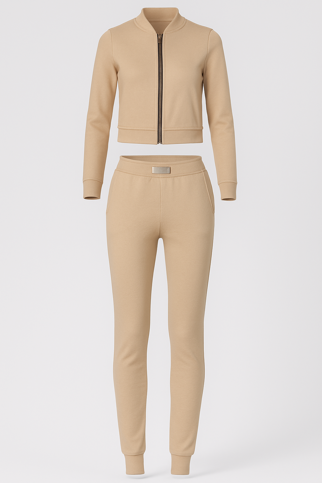 Visilisa | Completo sportivo da donna per tempo libero con giacca a zip e pantaloni jogger - Khaki - - Concept Palermo
