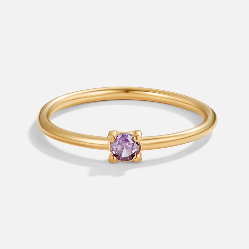 Anello in oro 18K con pietra del mese di nascita - Febbraio - Ametista - August23 AV7 AV7+W AV7+W+AUG23 AV7+W+AUG23+SEP23 EverydayEssential EverydayEssentials gold HYPOALLERGENIC New New Arrivals Ring Stainless - Concept Palermo