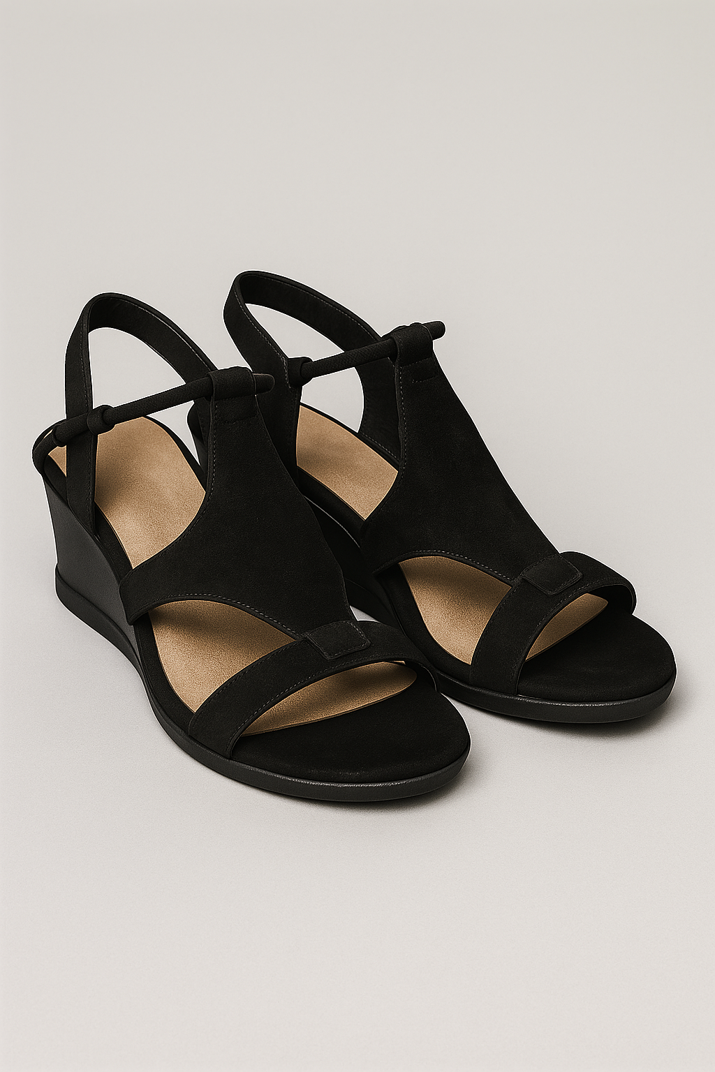 Felce | Sandali con zeppa e cinturino alla caviglia - Nero - casual sandals fashion Ladies Sandals women Women's Sandals - Concept Palermo