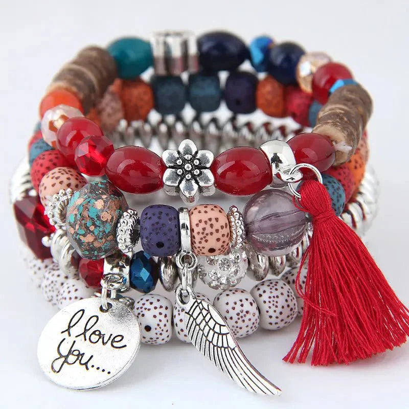 Bracciali avvolgenti con perline charme bohemien - Rosso - BRACELET FOR WOMEN BRACELETS bracelets for women - Concept Palermo