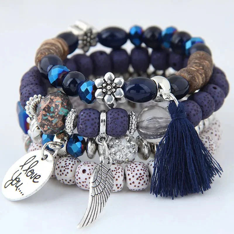 Bracciali avvolgenti con perline charme bohemien - Blu-Marrone - BRACELET FOR WOMEN BRACELETS bracelets for women - Concept Palermo
