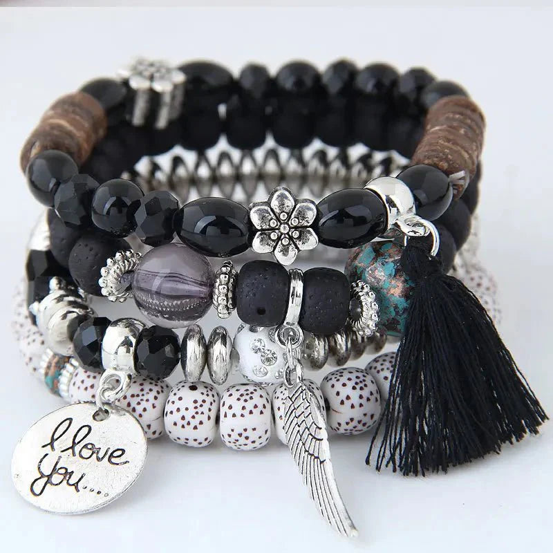 Bracciali avvolgenti con perline charme bohemien - Nero - BRACELET FOR WOMEN BRACELETS bracelets for women - Concept Palermo