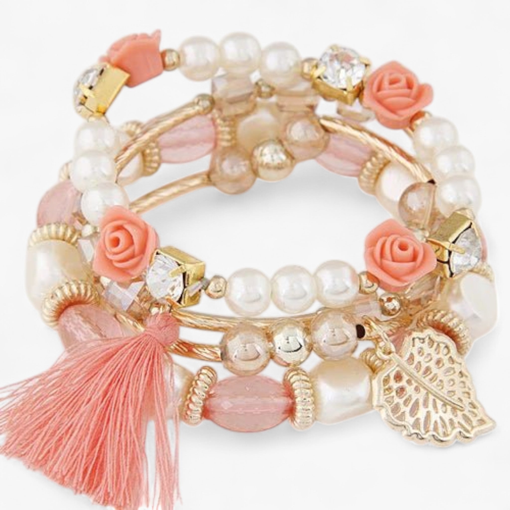 Bracciali avvolgenti con perline charme bohemien - Rosa-Bianco - BRACELET FOR WOMEN BRACELETS bracelets for women - Concept Palermo
