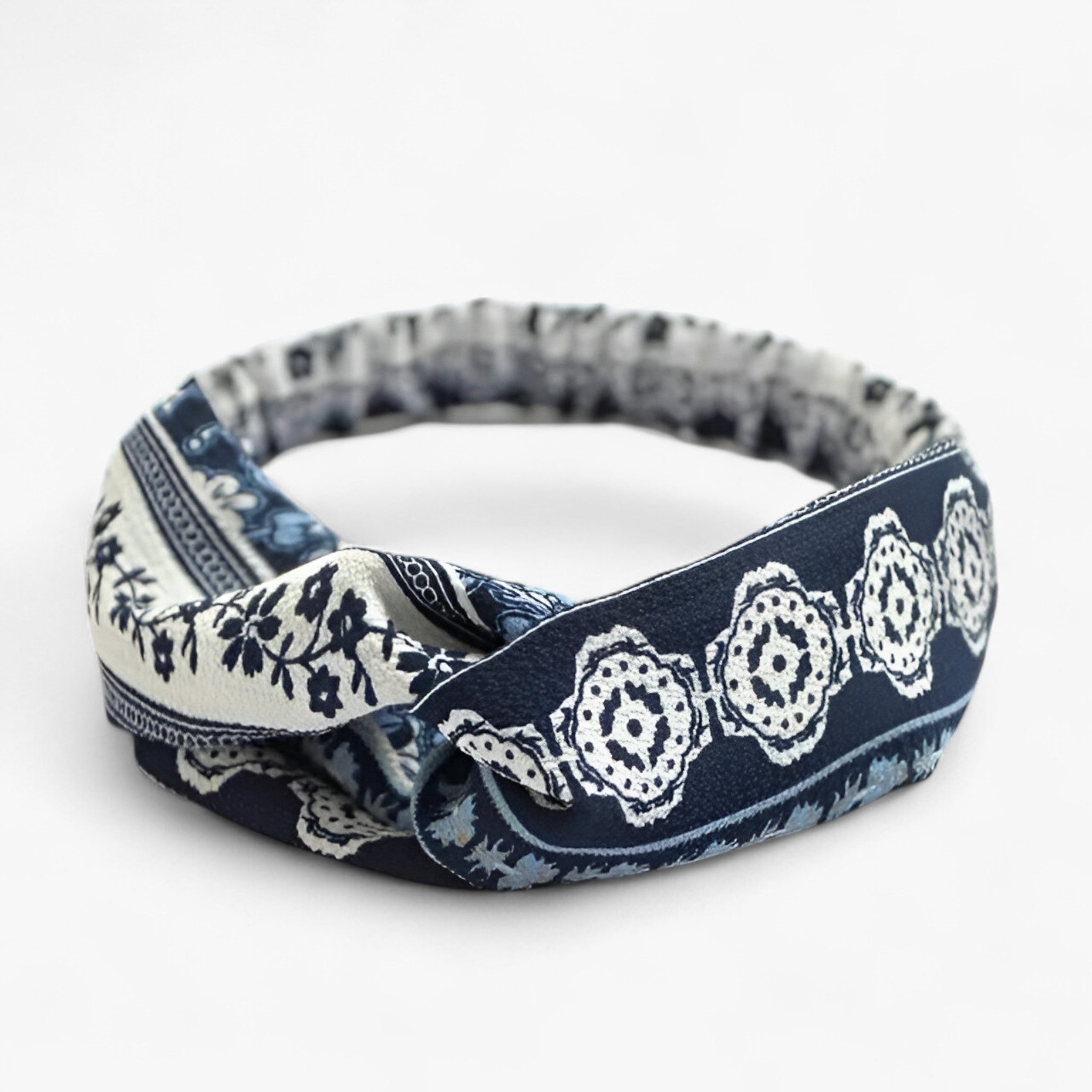 Fascia con stampa bohemien Bandana vintage - Blu scuro Bianco - headband - Concept Palermo