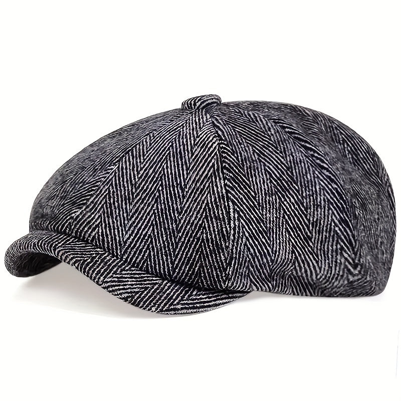 Cappellino retrò con otto pannelli in tessuto tweed a spina di pesce, berretto casual a righe - Lana grigia - caps hats - Concept Palermo