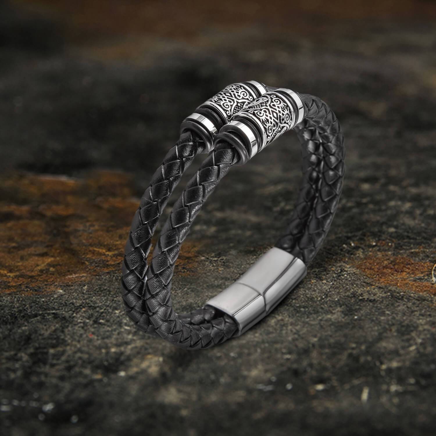 Bracciale classico in pelle intrecciata in acciaio inossidabile - - bracelet for men - Concept Palermo