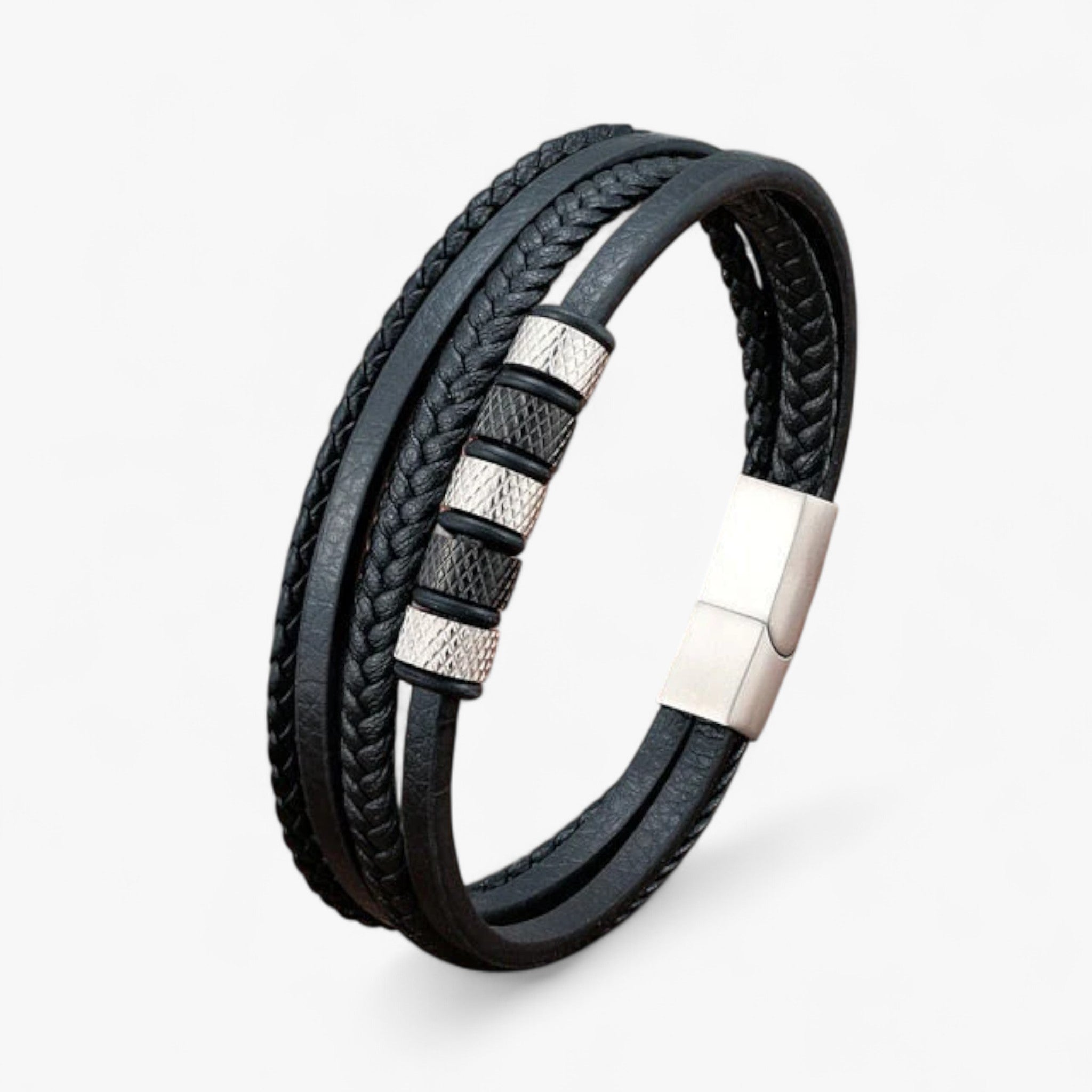 Bracciale multistrato intrecciato per uomo - Perle Argento 20.5cm - Bracelet bracelet for men - Concept Palermo