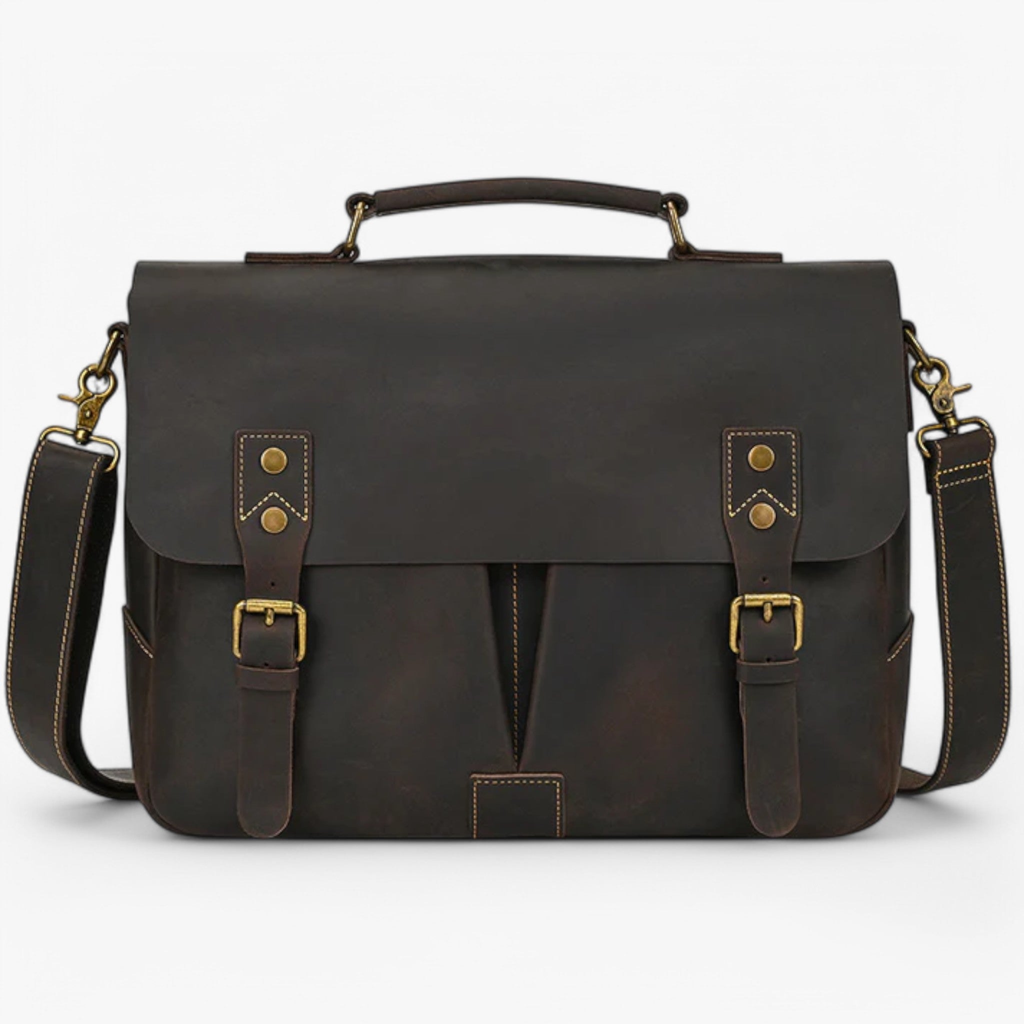 Milano | Borsa per laptop in pelle con tracolla - Marrone scuro - - Concept Palermo