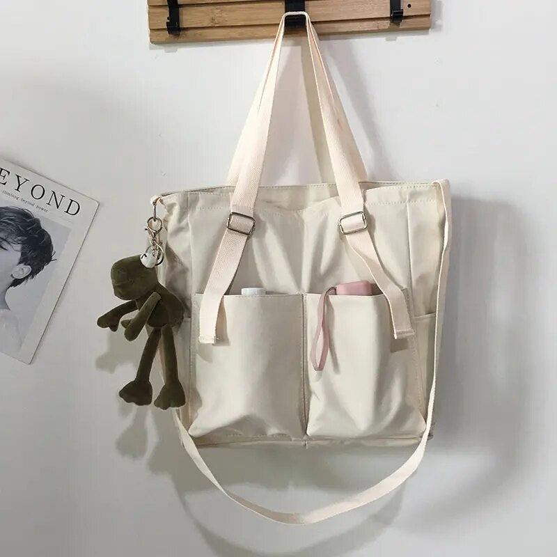 Aurelia - Borsa di tela grande impermeabile - Bianco con rana - Bags canvas bag handbags Shoulder Bags tote bag tote bags women bags Women's handbags - Concept Palermo