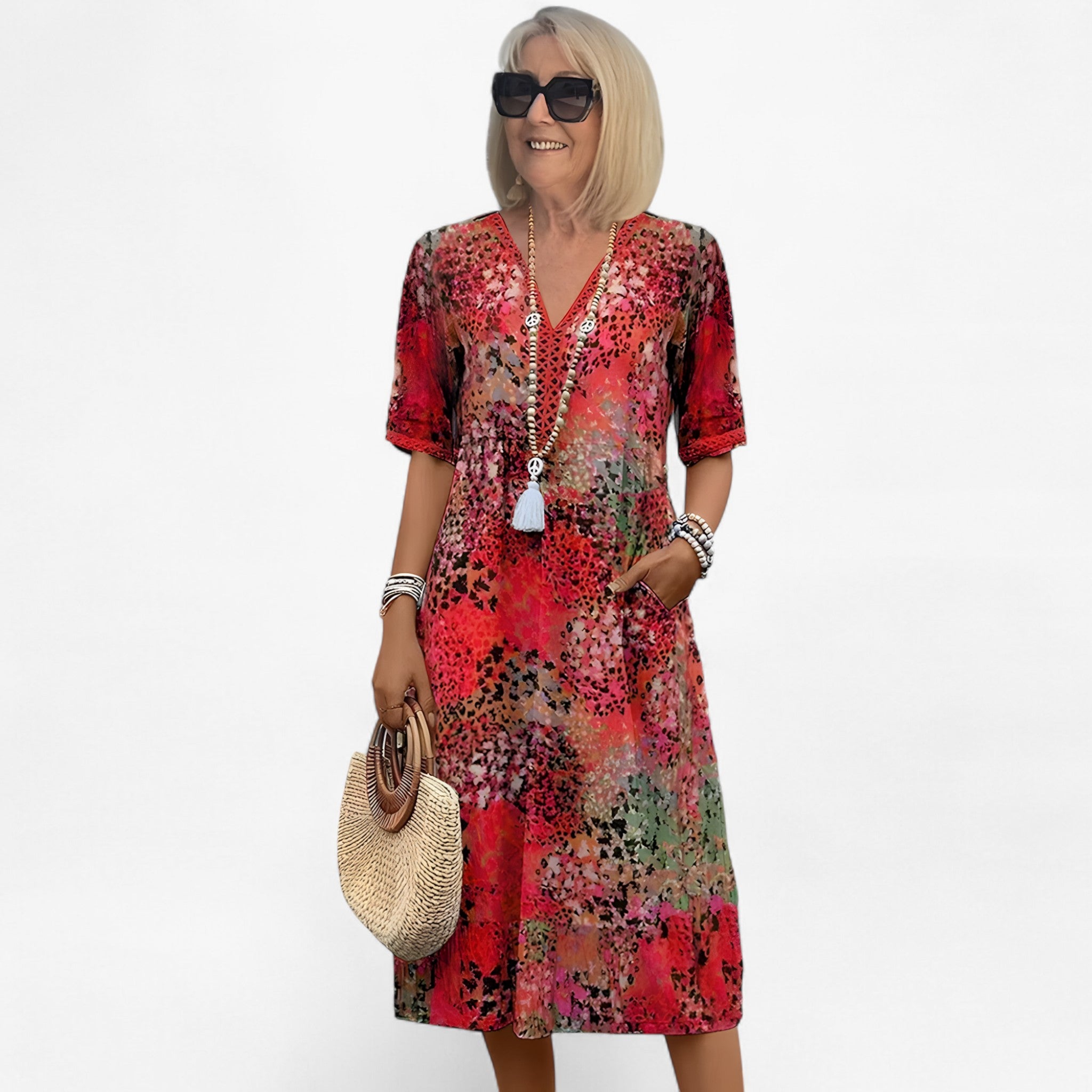 Patricia - Vestito con stampa floreale - Rosso - - Concept Palermo