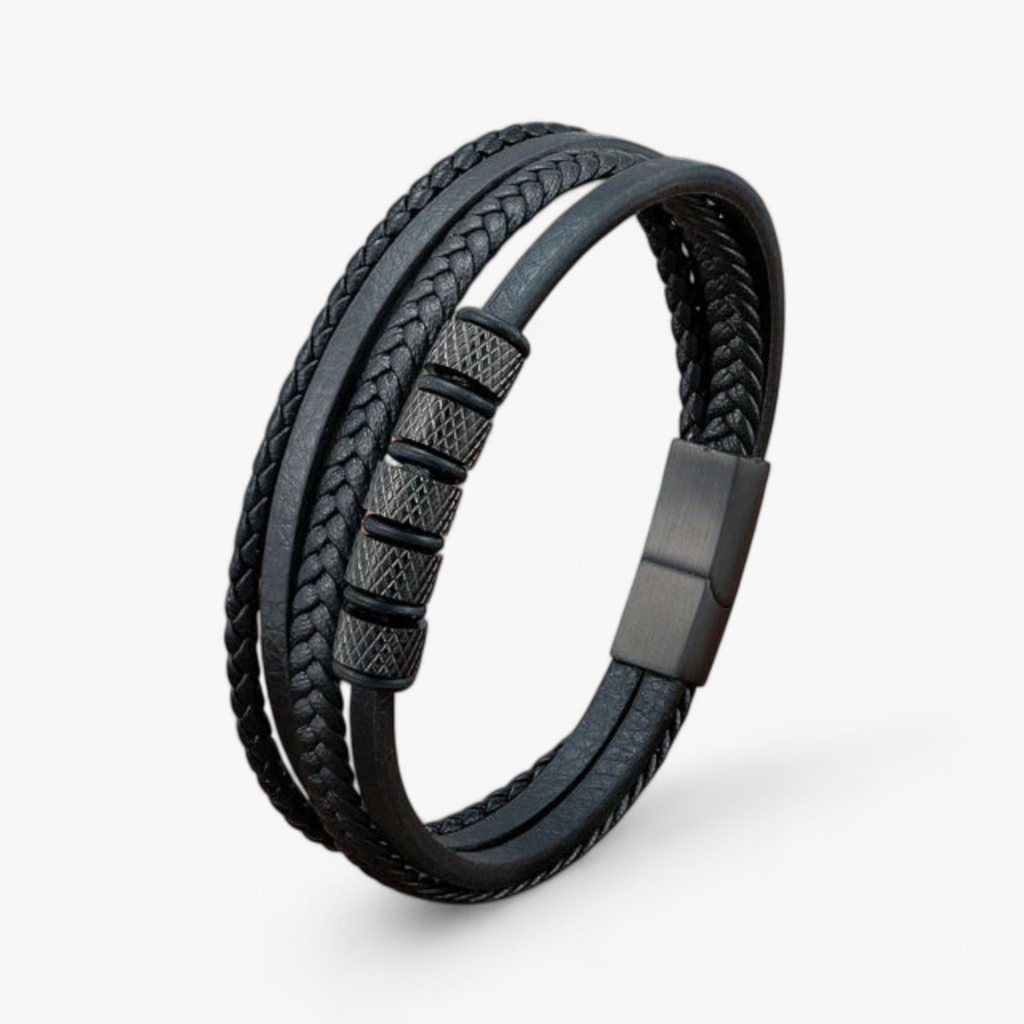 Bracciale multistrato intrecciato per uomo - Perle Nera 20.5cm - Bracelet bracelet for men - Concept Palermo