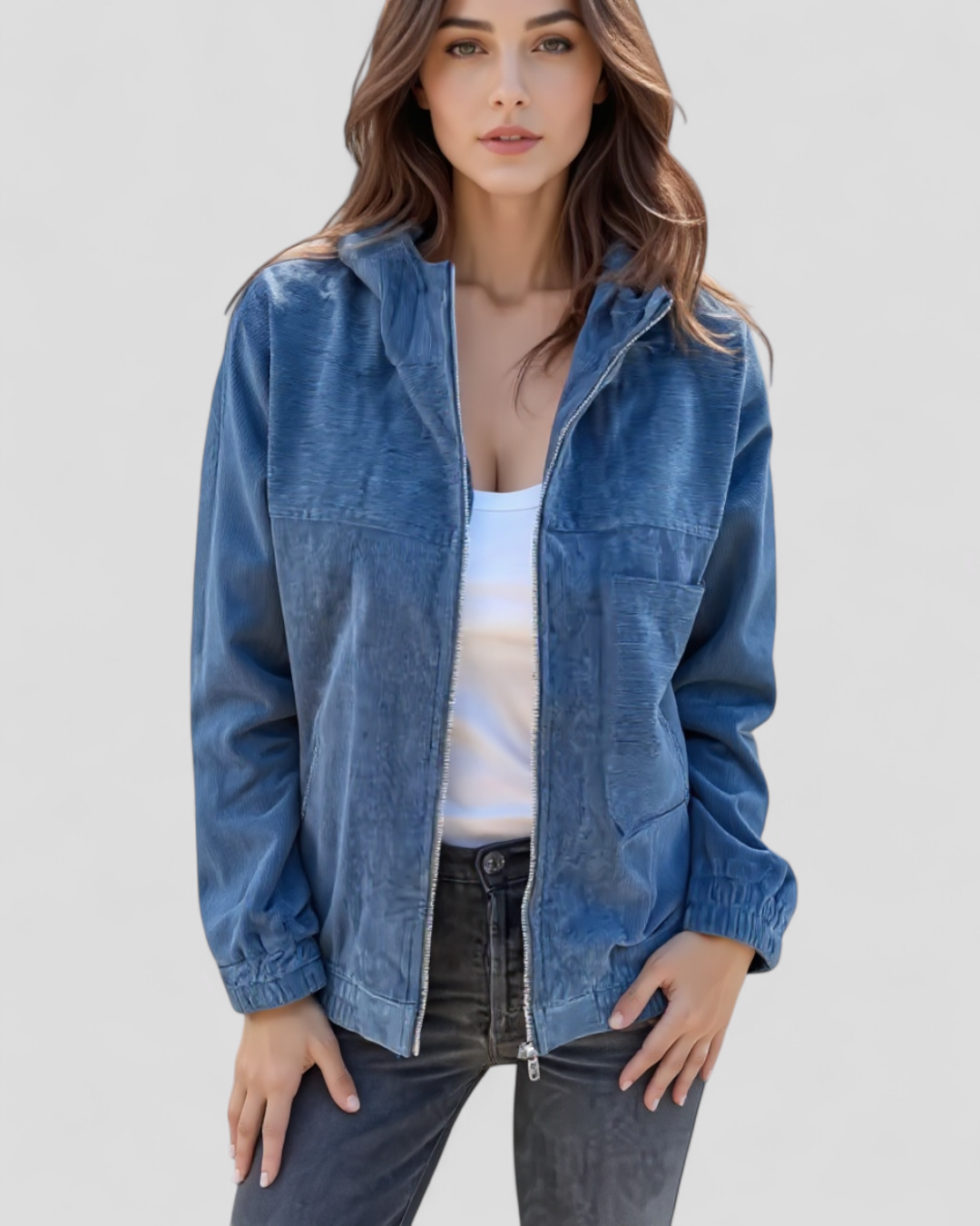 Vallea | Giacca Invernale Donna con Cappuccio in Velluto - - abbigliamento donna cappuccio giacca calda giacca comoda giacca con zip giacca donna giacca per inverno giacca velluto a coste giacca versatile stile retrò - Concept Palermo