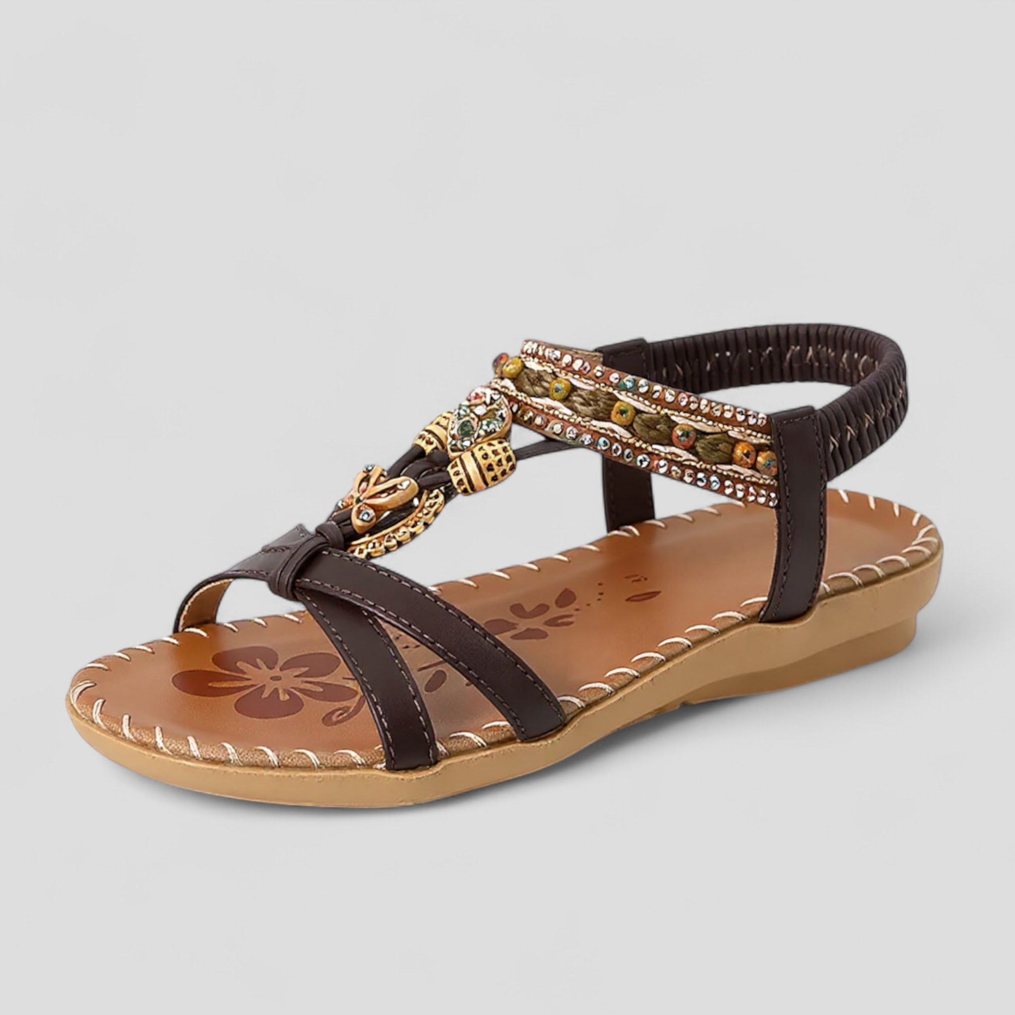 Reanata | Sandali Donna Comodi Eleganti Bassi - Marrone scuro - sandali antiscivolo sandali comfort sandali con cinturino sandali eleganti sandali estivi sandali leggeri sandali ortopedici sandali vegan scarpe da passeggio scarpe sostenibili - Concept Palermo