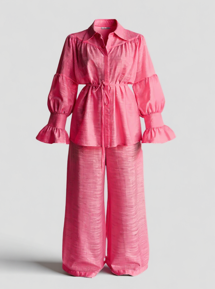 Allura | Set Elegante in Poliestere per Donne - Rosso - abbigliamento casual abbigliamento elegante abbigliamento formale design senza tempo eleganza senza sforzo lino di alta qualità moda donna pantaloni larghi set comodo set di lino - Concept Palermo