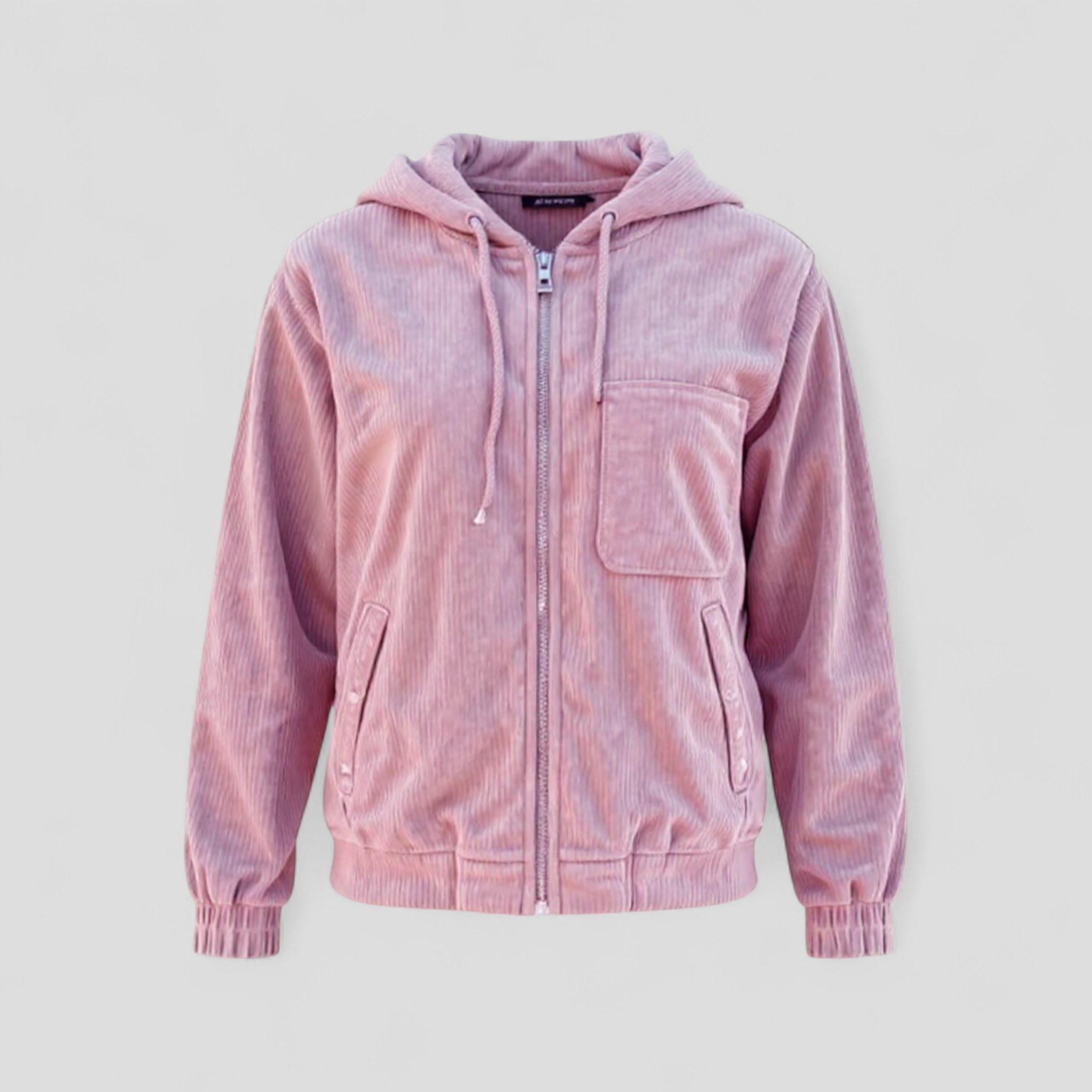 Vallea | Giacca Invernale Donna con Cappuccio in Velluto - Rosa - abbigliamento donna cappuccio giacca calda giacca comoda giacca con zip giacca donna giacca per inverno giacca velluto a coste giacca versatile stile retrò - Concept Palermo