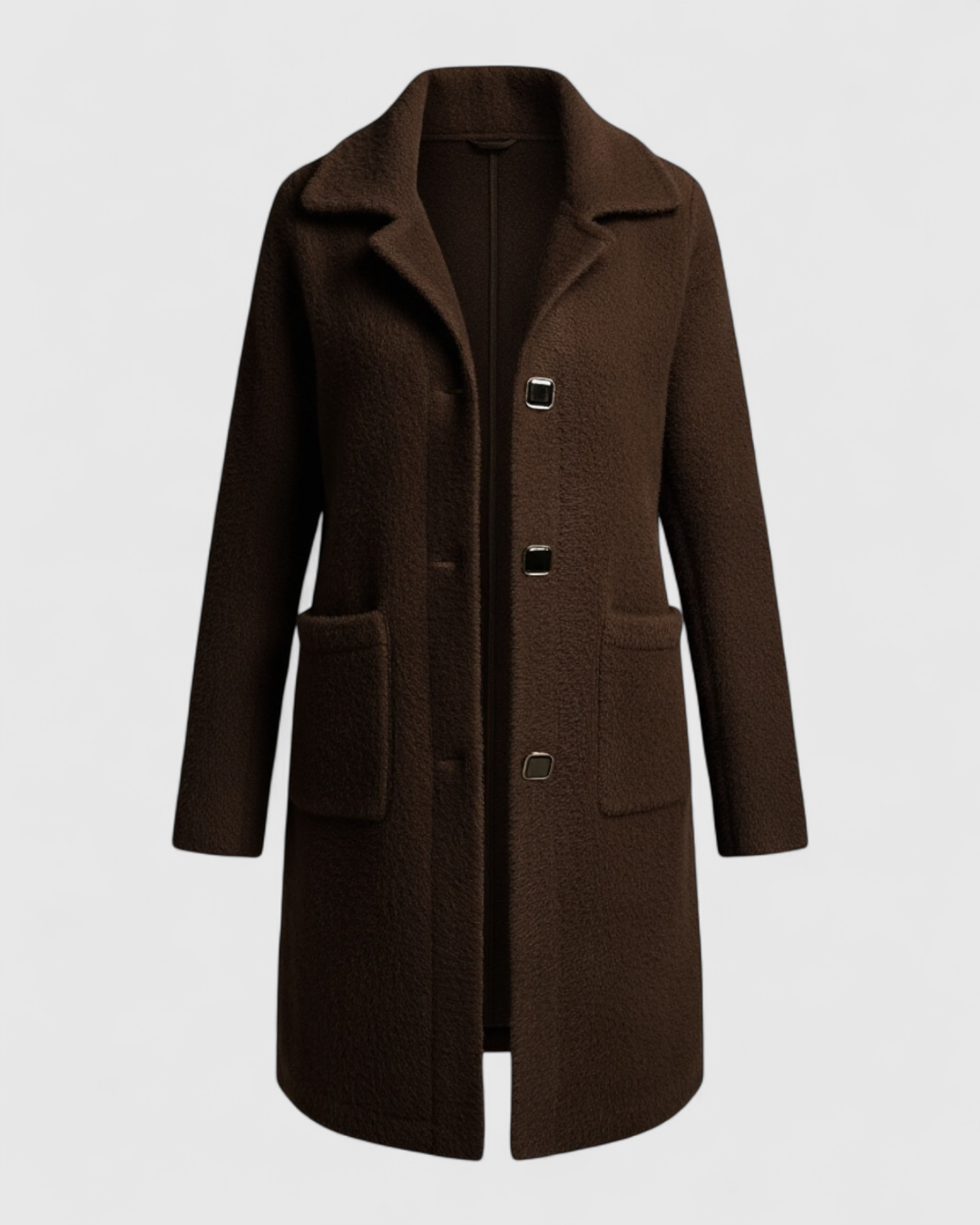 Liliosa | Giacca Invernale Donna Elegante e Confortevole - Marrone - giacca giacca a bottoni giacca autunno giacca calda giacca comfort giacca elegante giacca in lana giacca Lente giacca longline giacca moda giacca taglie grandi giacca tasche giacca versatile - Concept Palermo