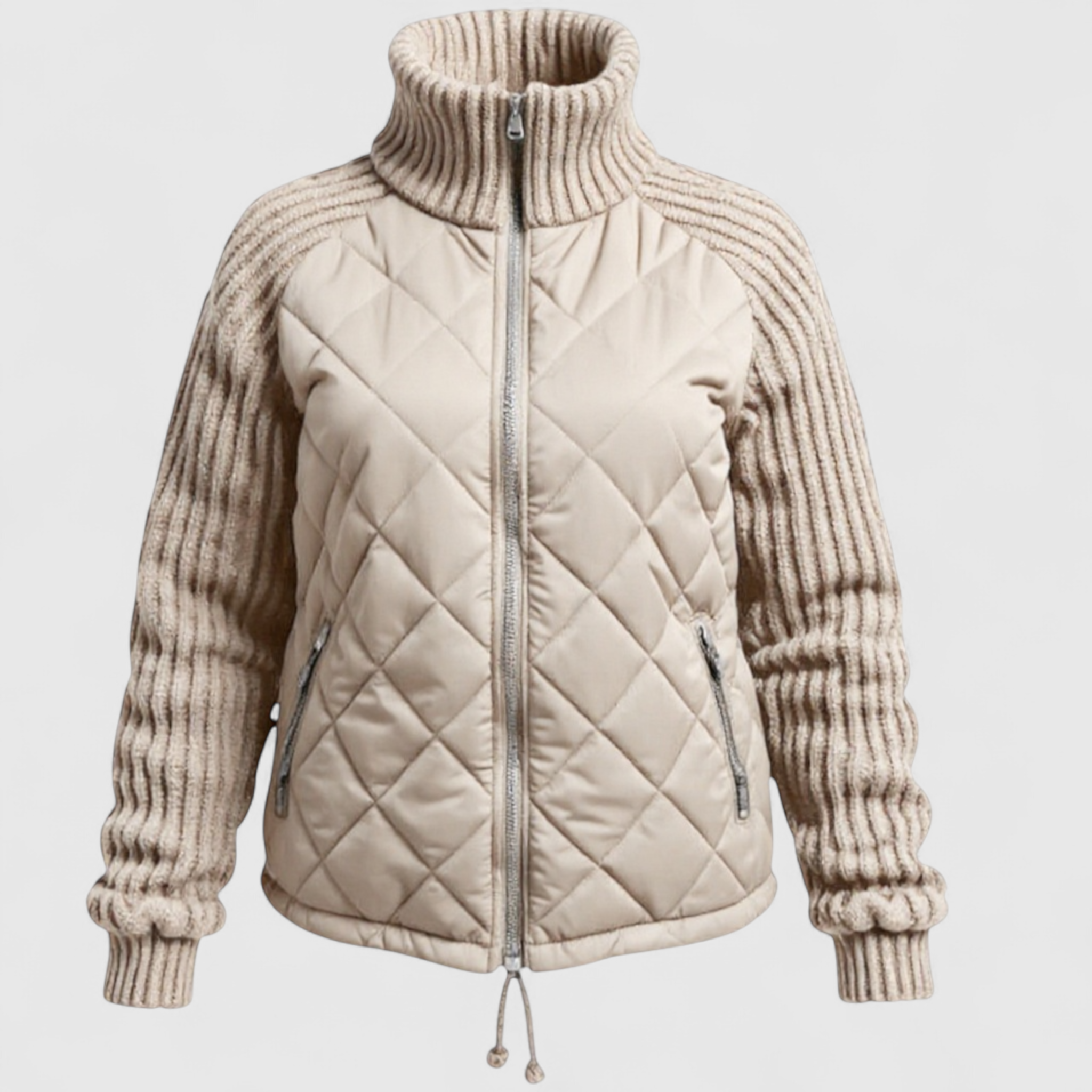 Yulia | Giacca Piumino Leggera da Donna - Beige - abbigliamento donna giacca comoda giacca elegante giacca estiva donna giacca leggera giacca multifunzionale giacca patchwork giacca piumino outerwear femminile piumino donna - Concept Palermo