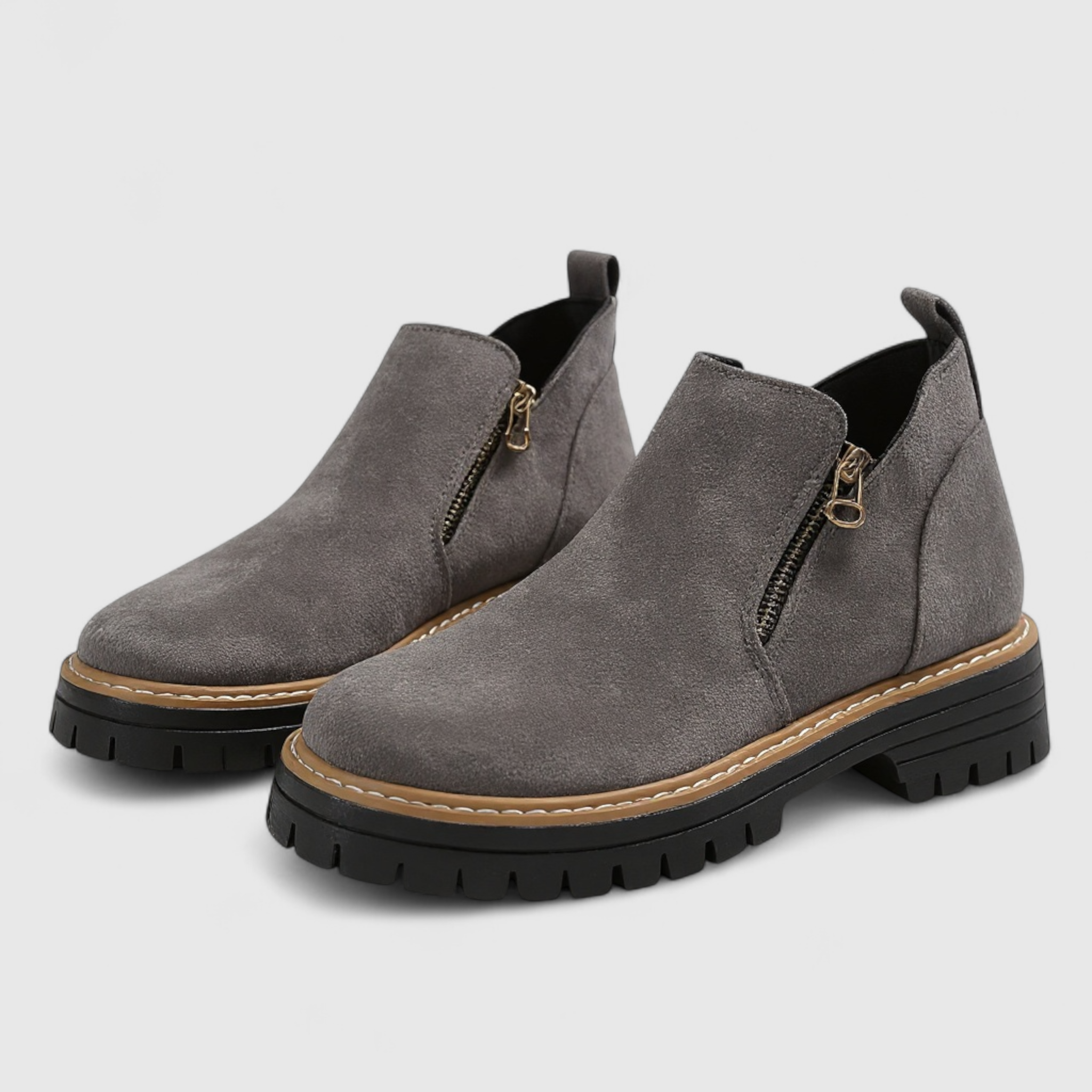 Adie | Stivaletti Donna con Punta Rotonda e Cerniera - Grigio - calzature femminili chiusura cerniera comfort design ergonomico impermeabile moda donna punta rotonda soletta antiscivolo stile stile versatile stivaletti donna tacco quadrato - Concept Palermo