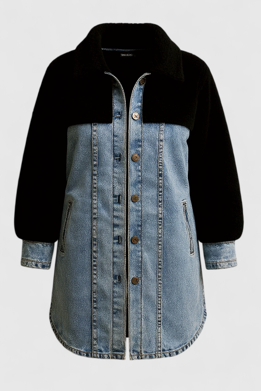 Olli | Giacca Denim Lunga con Fodera in Sherpa Donna - Blu - abbigliamento autunnale denim per uomo fodera sherpa giacca calda giacca comoda giacca con tasche giacca denim giacca lunga giacca primavera giacca versatile stile casual - Concept Palermo