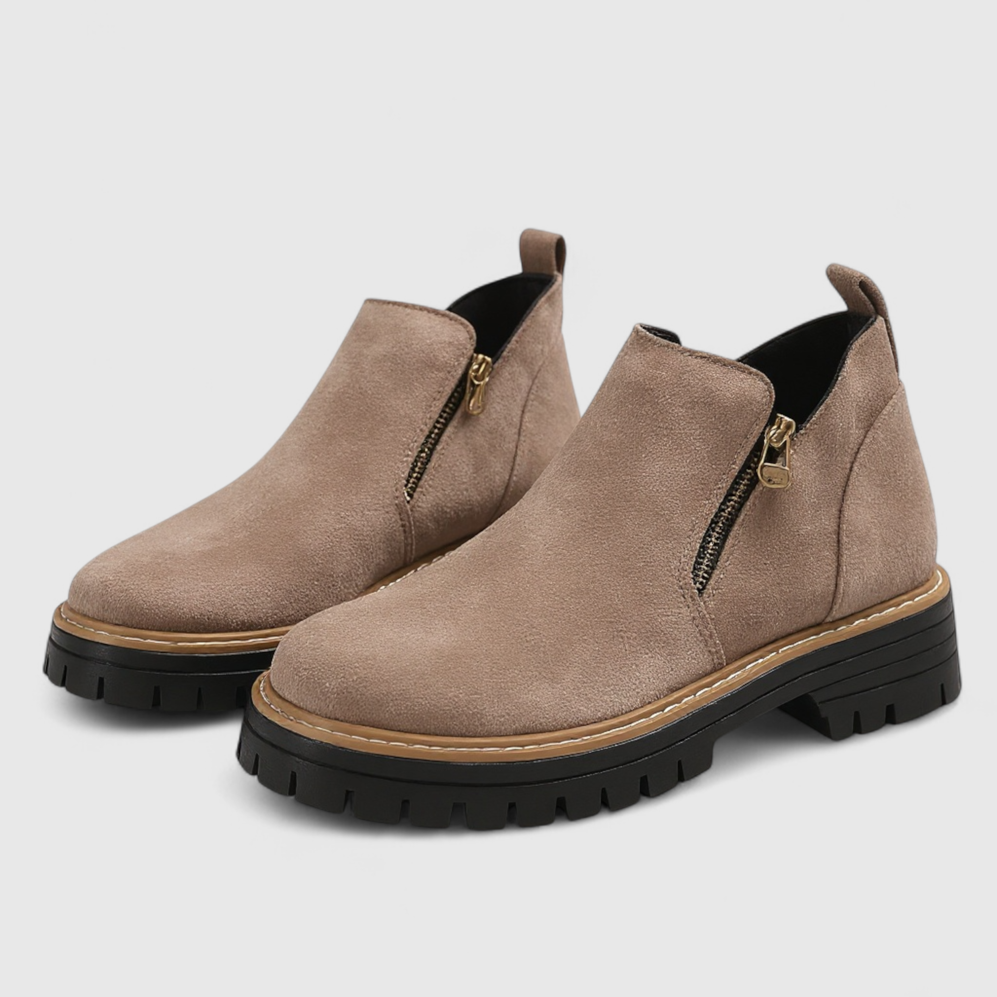 Adie | Stivaletti Donna con Punta Rotonda e Cerniera - Khaki - calzature femminili chiusura cerniera comfort design ergonomico impermeabile moda donna punta rotonda soletta antiscivolo stile stile versatile stivaletti donna tacco quadrato - Concept Palermo
