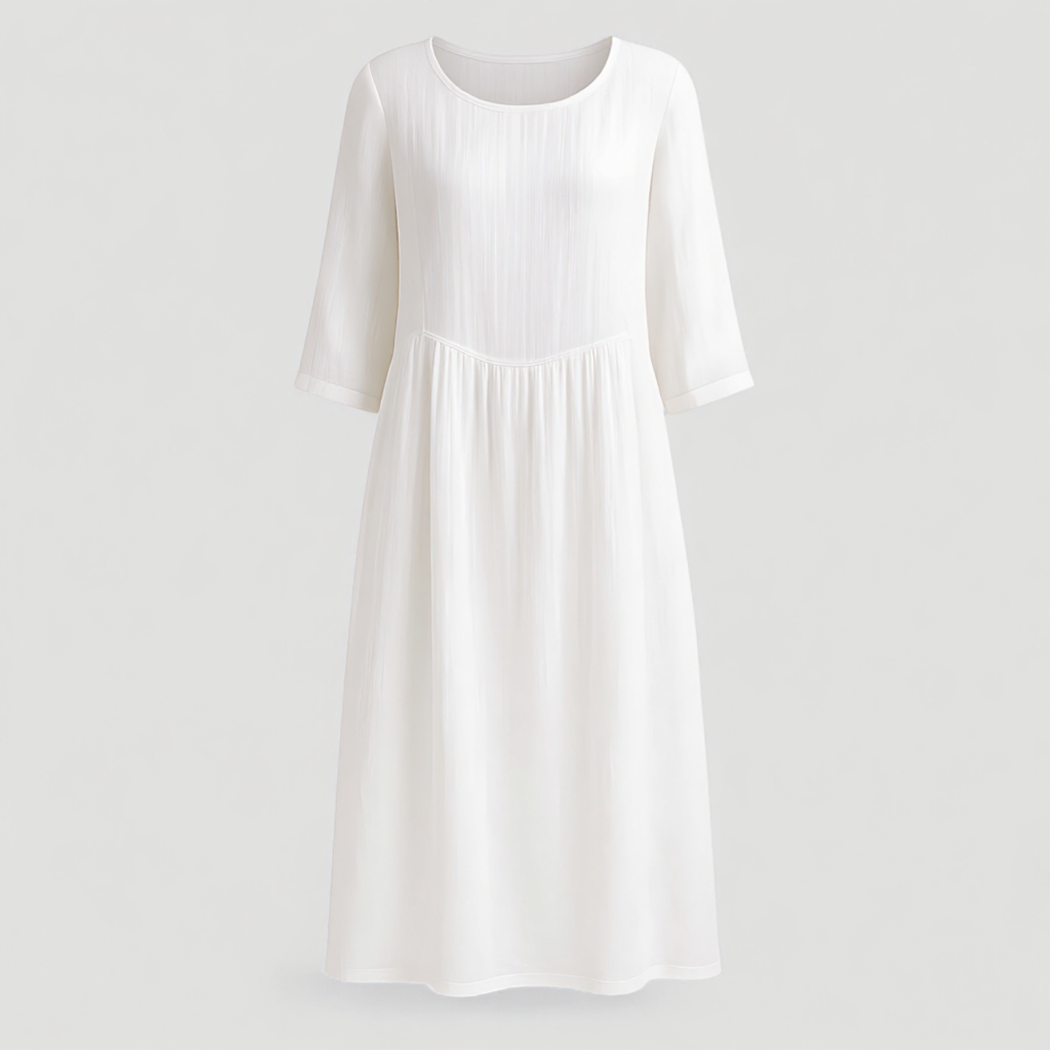 Rita | Abito Donna Estivo in Lino Comodo - Bianco - abbigliamento casual abito estivo abito versatile comfort fashion estivo lino maniche a tre quarti scollatura quadrata stile taglie comode - Concept Palermo