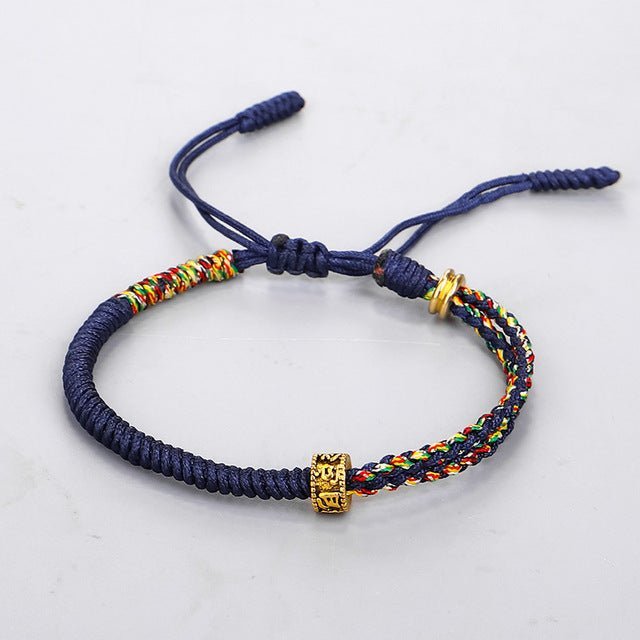Bracciale portafortuna Buddismo | Bracciale vintage fatto a mano per la felicità - Blu scuro - - Concept Palermo