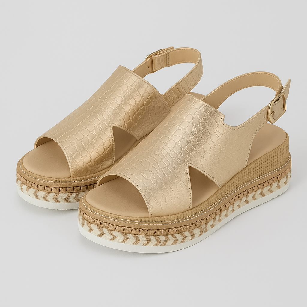 Viviana| Sandali dorati con plateau, stampa cocco e suola in corda - Oro - Frauen Sandalen SUMMER - Concept Palermo
