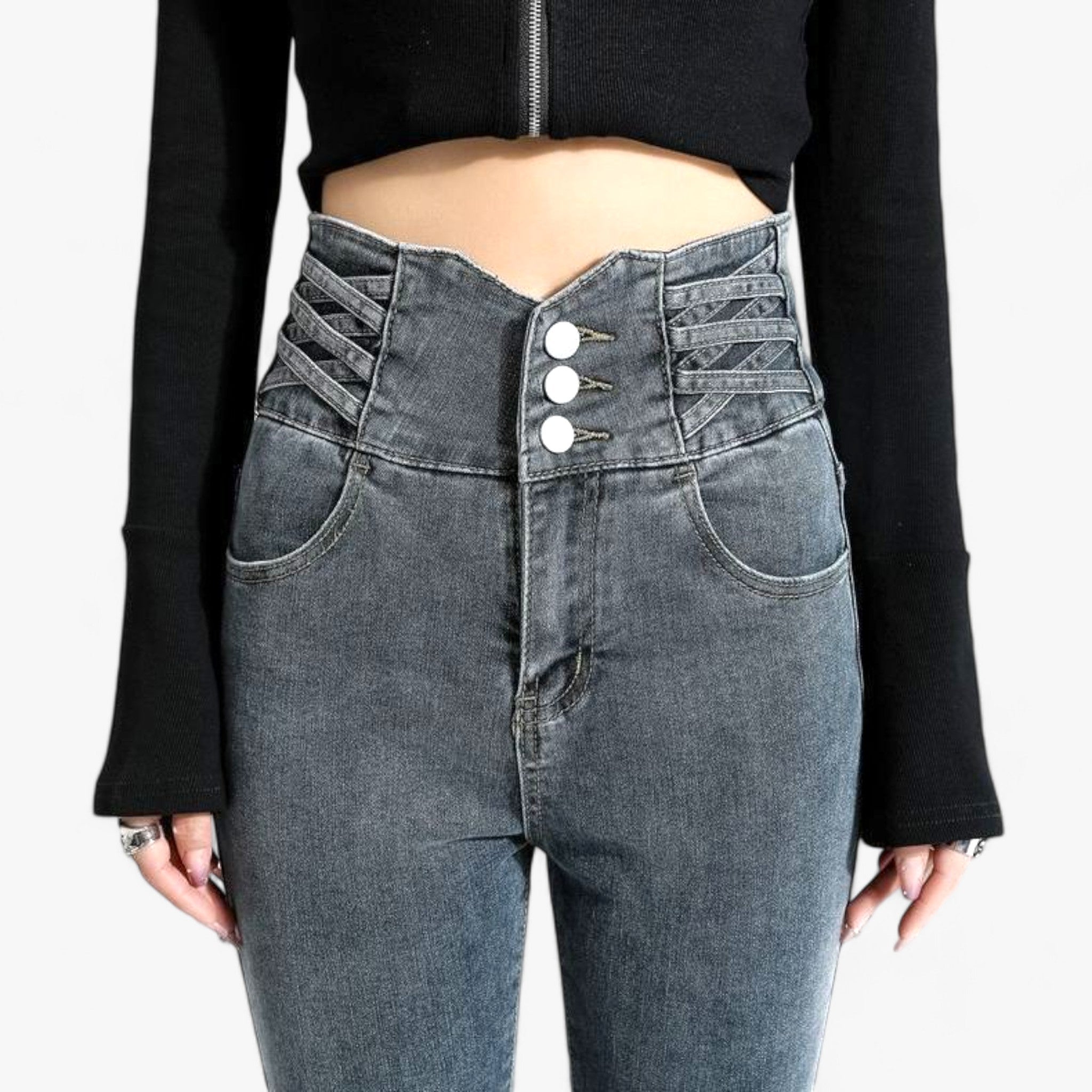 Nina | Jeans skinny a matita - Elastico sottile per una vestibilità più snella - Grigio 3 Bottoni - pants pants for women Pants women women pants - Concept Palermo