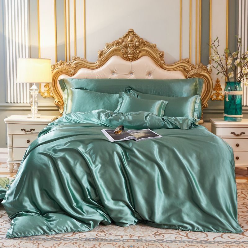 Set di lusso (4 pezzi) in seta/raso, copripiumino, 2 federe, lenzuolo - Menta - Beddengoed Bedding bedsheets Kussensloop Laken new_for_google_may Sale Satijn - Concept Palermo