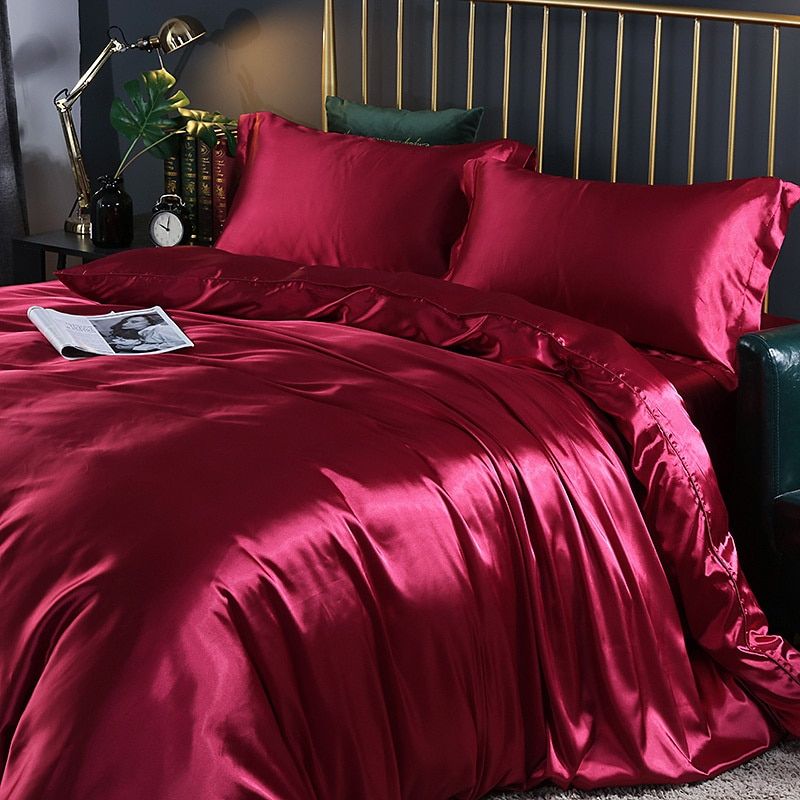 Set di lusso (4 pezzi) in seta/raso, copripiumino, 2 federe, lenzuolo - Rosso - Beddengoed Bedding bedsheets Kussensloop Laken new_for_google_may Sale Satijn - Concept Palermo