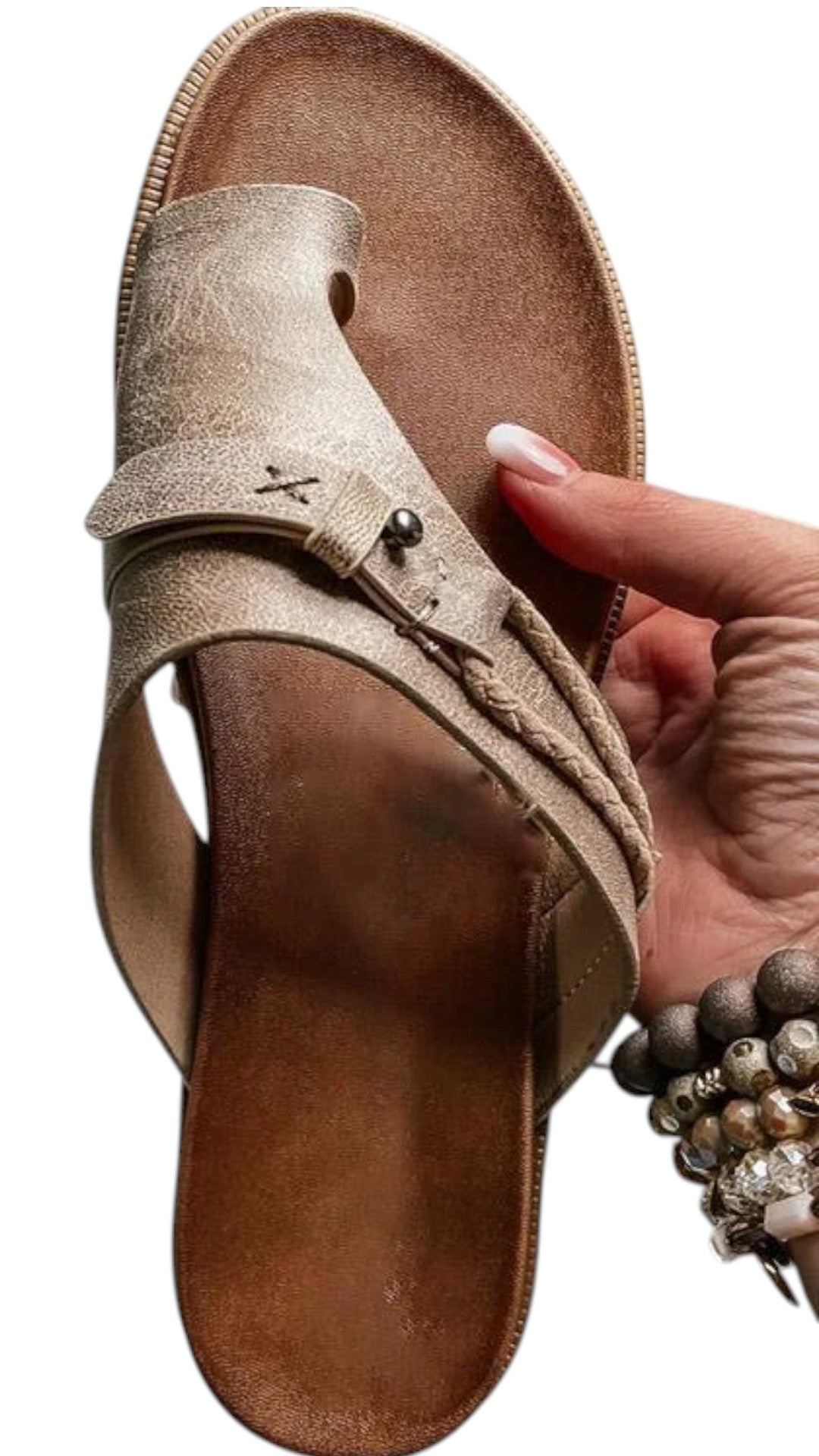 Elisa | Sandali artigianali in pelle con fascia incrociata e anello per il dito - Grigio - Accessoires Dames Sandalen Schoenen - Concept Palermo