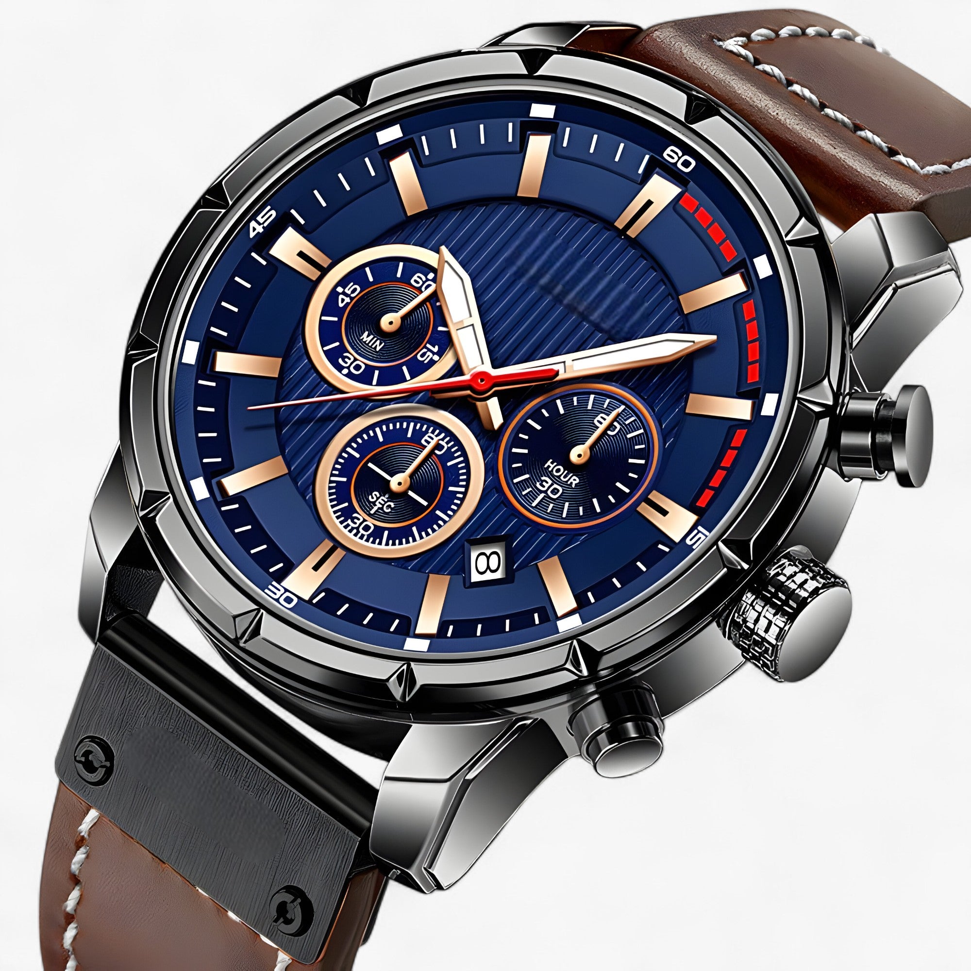 DOM Titan | Orologio da Uomo - Stile Robusto con Luce Integrata - Marrone blu - new_for_google_may Watches - Concept Palermo