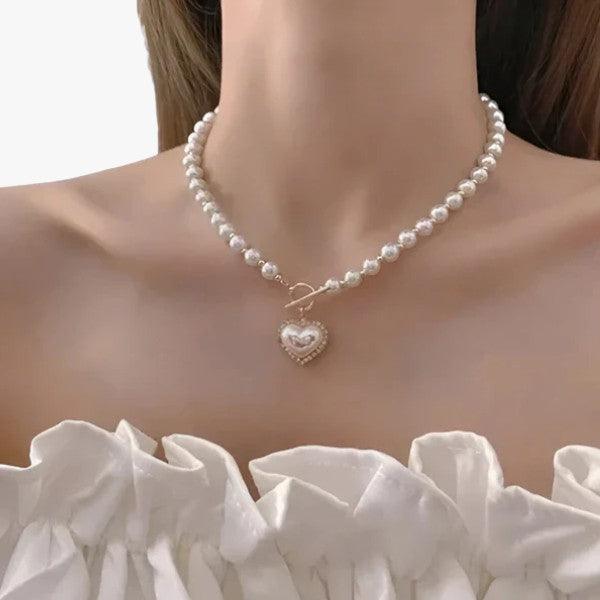 PEARL | Collana Clavicula da donna - Perfetta per gioielli eleganti da festa - - All Compatible alloy creamy white fashion HEART heart-shaped Hubei Japan and South Korea Link Chain necklace NECKLACES Party PEARL Pearl chain Pendant Necklaces Perfectly Round Simulated-pearl TRENDY Women YIYUEQIANLI Zinc alloy - Concept Palermo