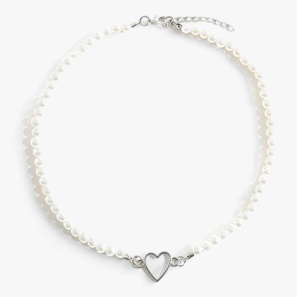 PEARL | Collana Clavicula da donna - Perfetta per gioielli eleganti da festa - Cuore vuoto - All Compatible alloy creamy white fashion HEART heart-shaped Hubei Japan and South Korea Link Chain necklace NECKLACES Party PEARL Pearl chain Pendant Necklaces Perfectly Round Simulated-pearl TRENDY Women YIYUEQIANLI Zinc alloy - Concept Palermo