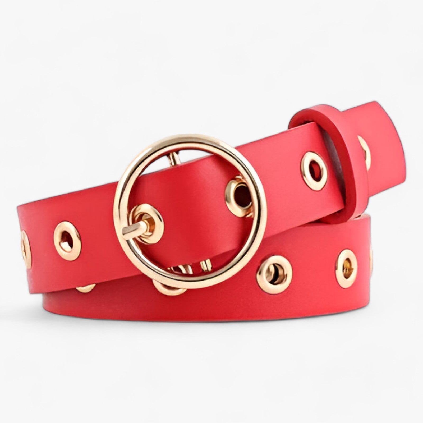 Elegante cintura in pelle con fibbia rotonda - Raffinatezza classica per ogni occasione - Rosso - 2.6cm 4cm ADULT Belt RZ19102604 Belts fashion Guangdong Mainland China MOONBIFFY PU Solid WOMEN X802 - Concept Palermo