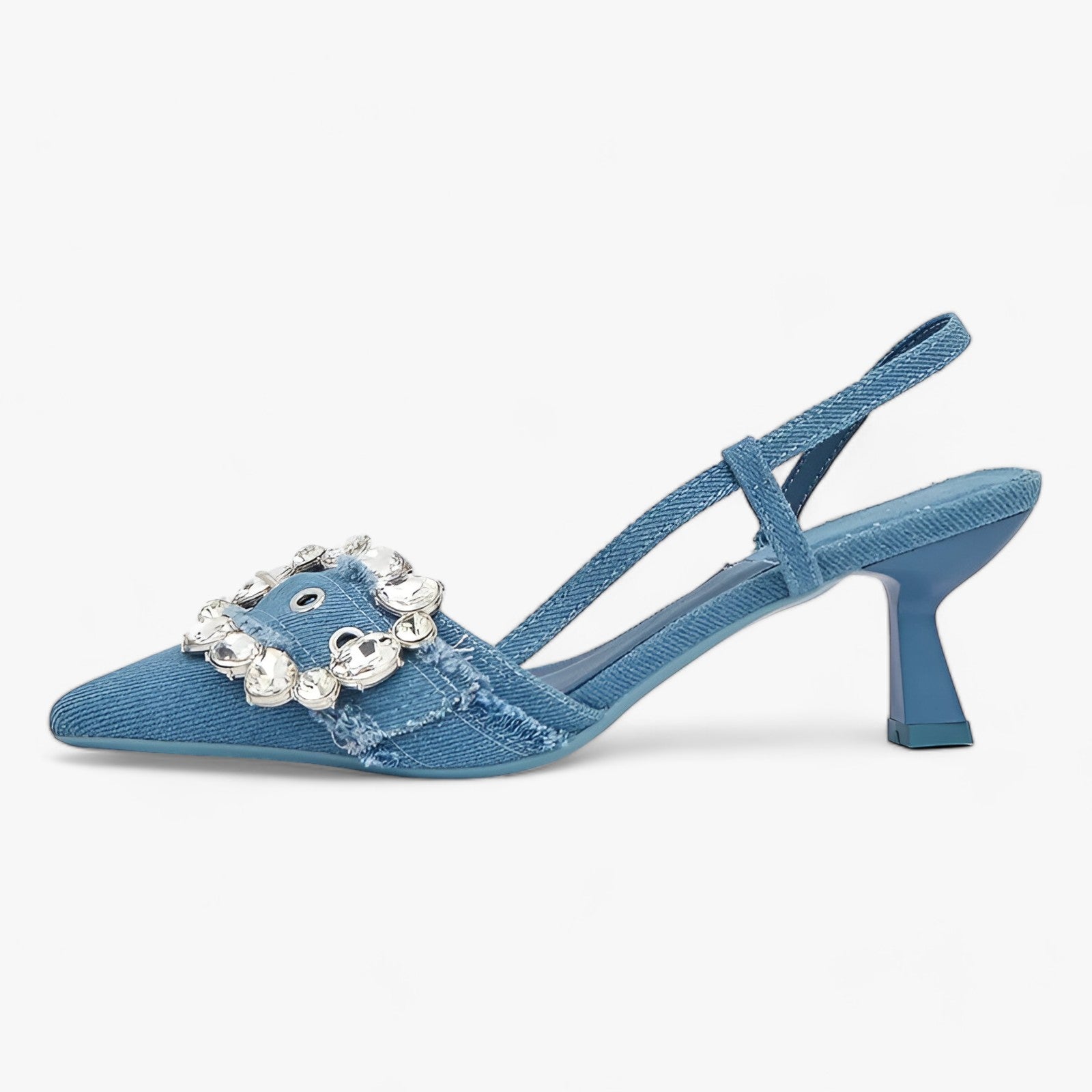 Décolleté in Denim | Eleganza Distintiva con Fibbia Splendente in Diamantekk - - Casual fashion Fits true to size Fmetyasi High (5cm-8cm) Mainland China Metal decoration MICROFIBER No plastic Pointed toe PU Pumps PVC Slingbacks SLIP-ON Solid Spike Heels Summer take your normal size WOMEN WP2325PM - Concept Palermo