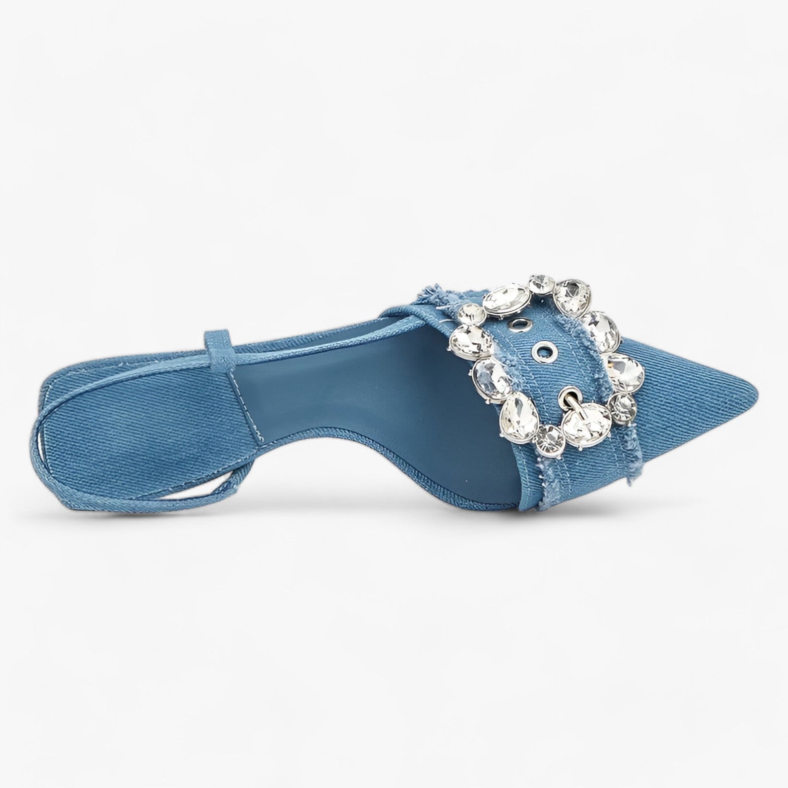 Décolleté in Denim | Eleganza Distintiva con Fibbia Splendente in Diamantekk - - Casual fashion Fits true to size Fmetyasi High (5cm-8cm) Mainland China Metal decoration MICROFIBER No plastic Pointed toe PU Pumps PVC Slingbacks SLIP-ON Solid Spike Heels Summer take your normal size WOMEN WP2325PM - Concept Palermo