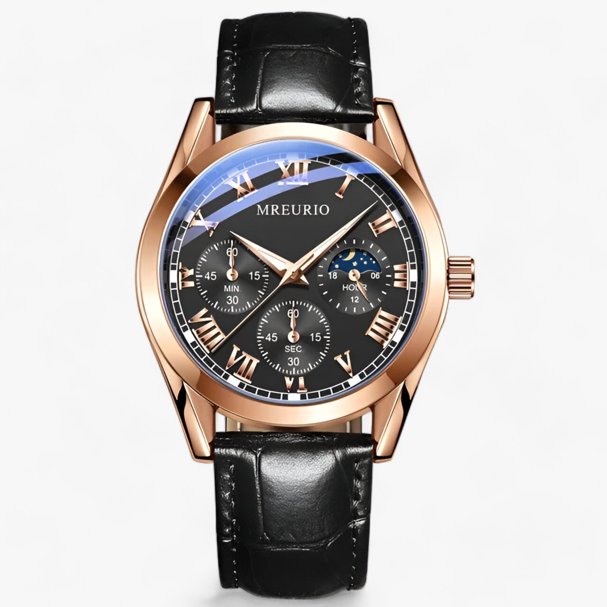 AURELIUS | Orologio da uomo con meccanismo al quarzo - Orologio elegante da business con cinturino in pelle di lusso - Nero - Smart Watches watches WATCHES FOR MEN wistwatches - Concept Palermo