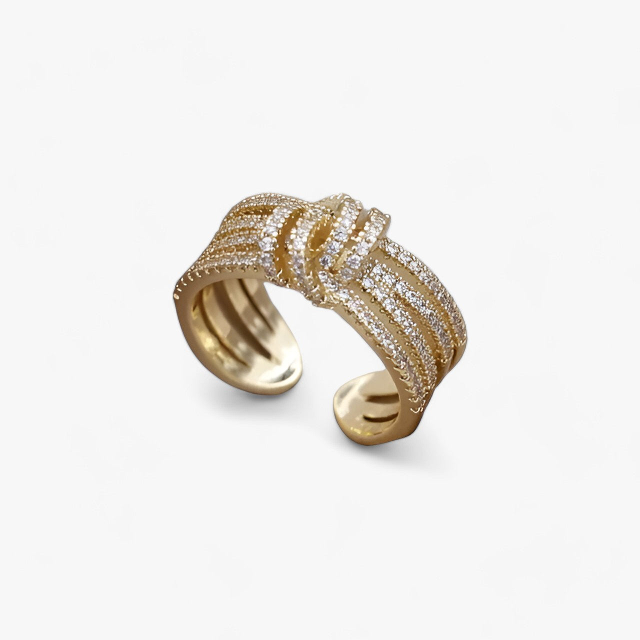 Evelyn | Anello in zirconia 14K placcato oro elegante in design aperto alla moda - Personalizzabile Oro - Brass CROSS cubic zirconia fashion Mainland China Mood Tracker party Pave Setting Rings Three branches TRENDY Wedding Bands Women Zhejiang - Concept Palermo