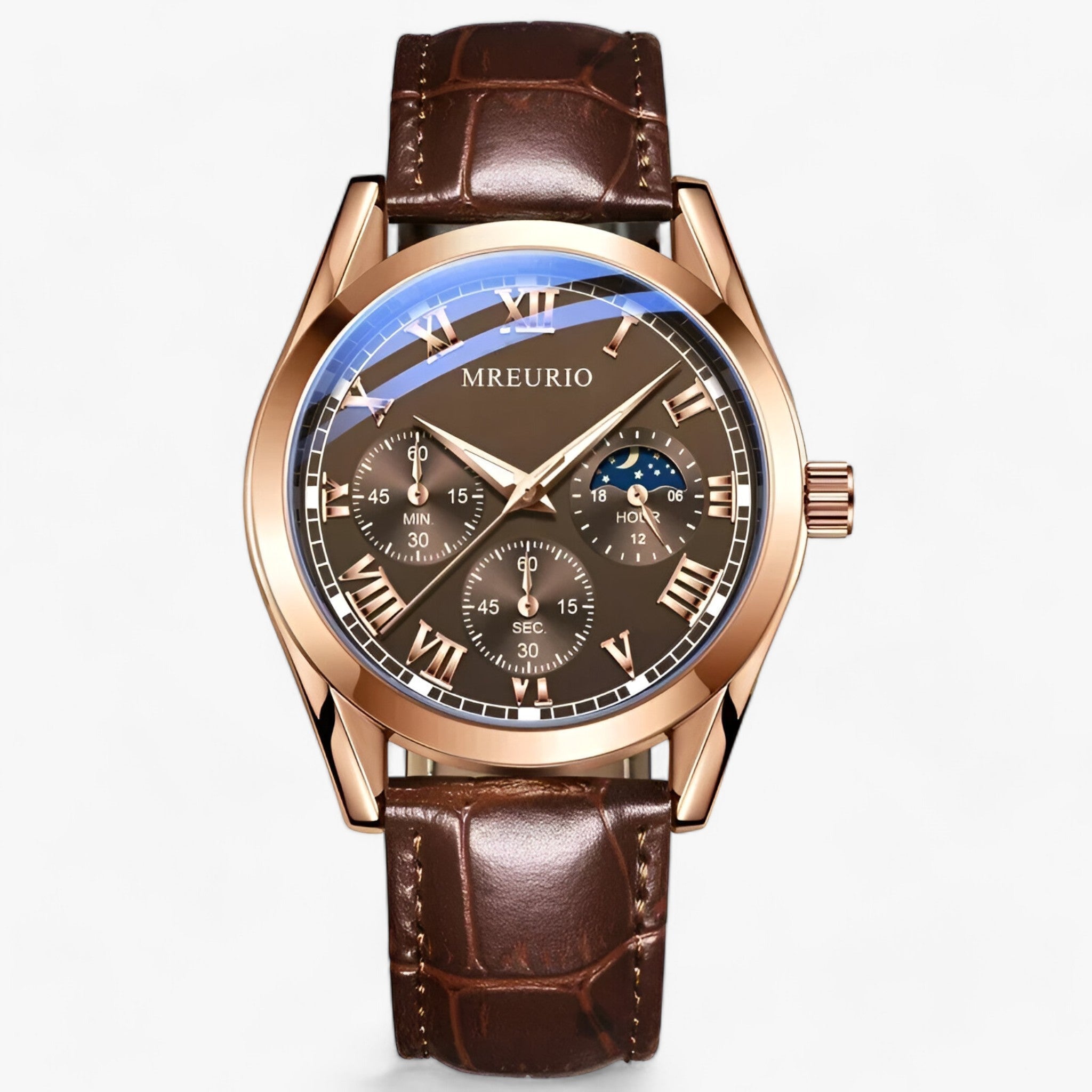 AURELIUS | Orologio da uomo con meccanismo al quarzo - Orologio elegante da business con cinturino in pelle di lusso - Marrone - Smart Watches watches WATCHES FOR MEN wistwatches - Concept Palermo