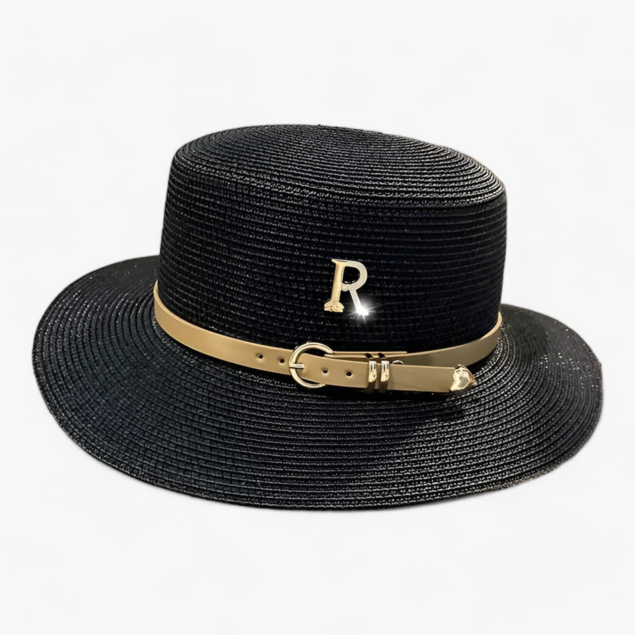 Lily | Cappello di paglia piatto: elegante protezione solare per l'estate - Nero - bucket hats fedora hats French Berets Woman Autumn Winter Hats For Girls Beanie High Quality Woolen Vintage Cap Black Painter Hat Female Felt Hat Berets Hat for girls Hats for women Hats for men Bucket hat summer hat Sun Hats women hat - Concept Palermo