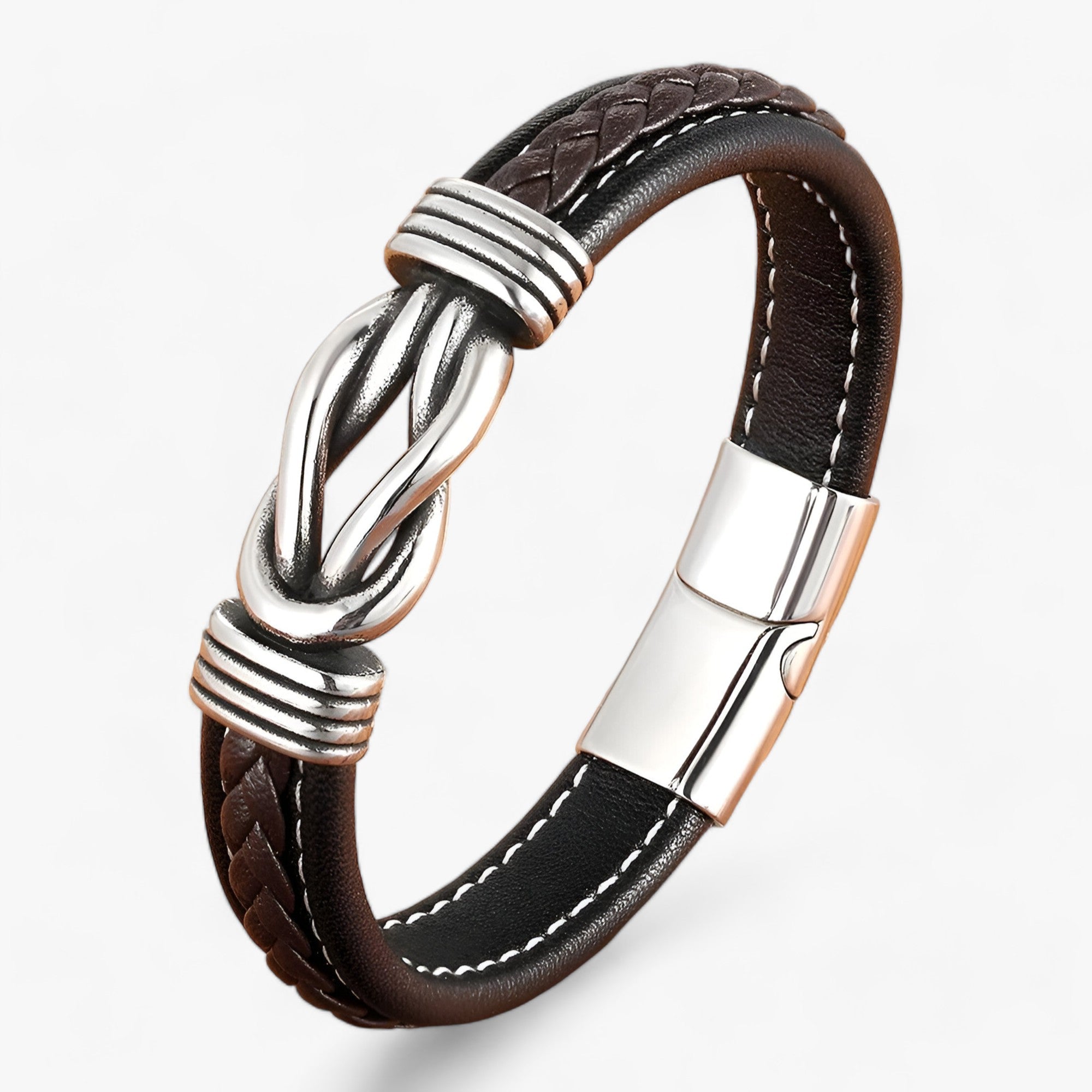 Bracciale in vera pelle - Eleganza e robustezza combinati - Nero con caffè - armband bracelet for men men bracelet - Concept Palermo